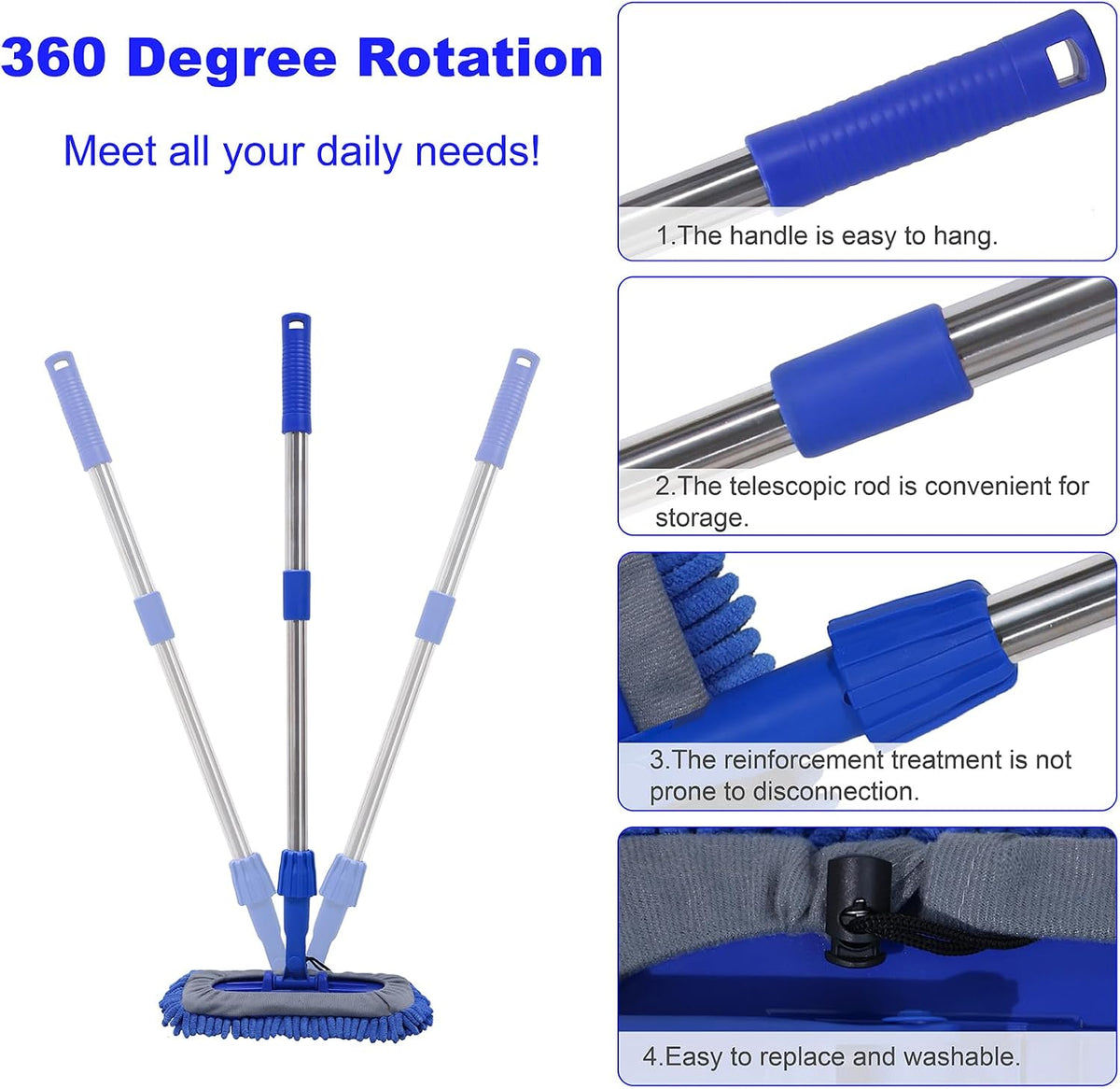 20"-29" Retractable Stainless Steel Handle, Car Wash Brush Mop Cleaning Tool , Wash Mop Car Detailing Cleaning Brush Care Kit for Cars Truck, Sedan, SUV, RV, Trailer