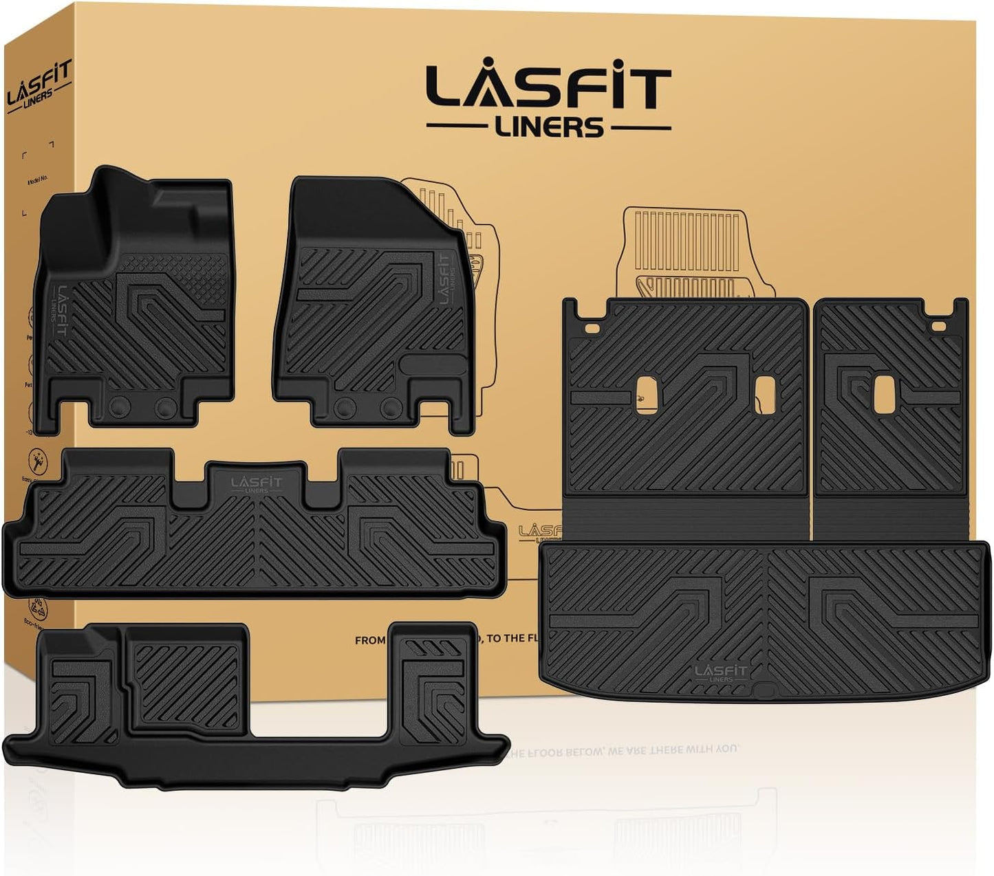 LASFIT Floor Mats &amp; Cargo Mat for Nissan Pathfinder 7/8 Seats 2026 2025 2024 2023 2022, All Weather TPE Custom Fit Floor Liners for Pathfinder Car Mats &amp; Trunk Mats Accessories, Black
