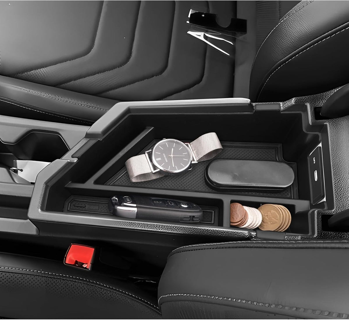 LUWU Center Console Organizer Compatible with 2020-2025 2026 2027 V olkswagen Jetta S/SE/SEL/Sport Accessories Armrest Console Secondary Storage Box Insert Tray ABS Material Black