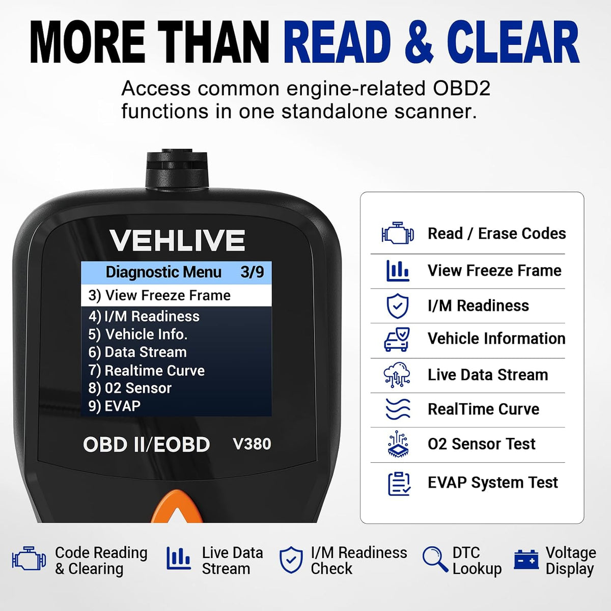 V380 OBD2 Scanner for Check Engine Light, Color Display Car Code Reader