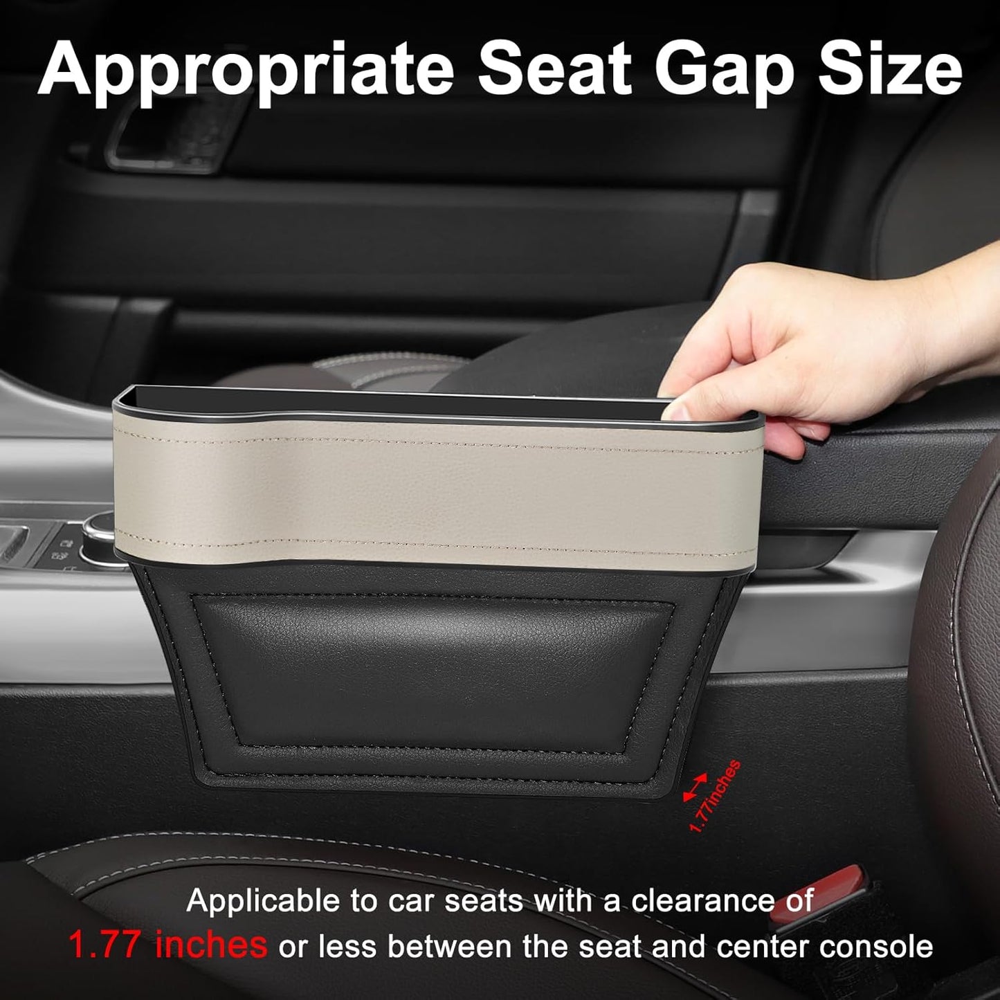 Car Seat Gap Filler Organizer, 2 Pack Multifunctional Car Seat Organizer, Auto Console Side Storage Box with Cup Holders 2 Seat Hooks for Drink, Car Organizer Front Seat for Holding Phone, Sunglasses