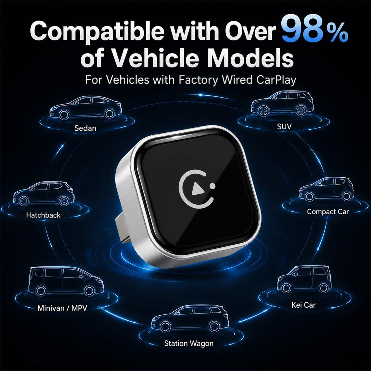 Wireless CarPlay Adapter, MiniPot Apple CarPlay Wireless Dongle for Factory Wired CarPlay Cars, Premium Matte Silver, 5GHz WiFi & Bluetooth Plug & Play Auto-Connect, No Delay