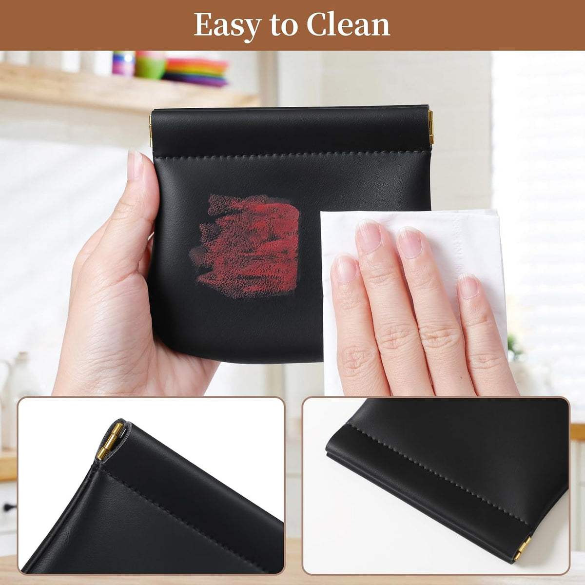 2 Pack Small Makeup Bag for Purse, Cosmetic Travel Pouch, Black