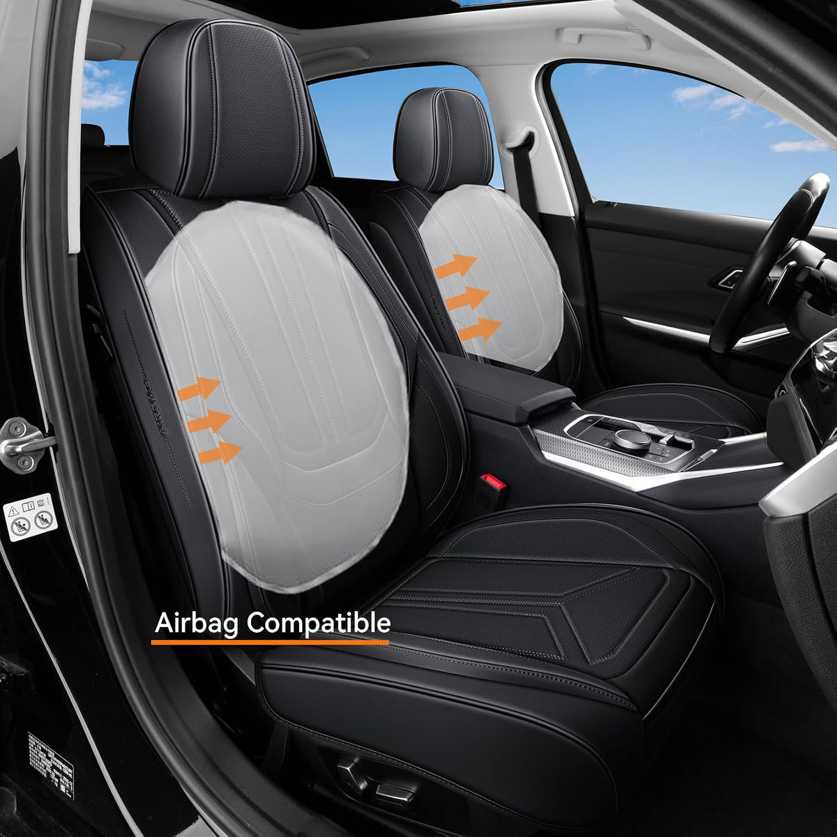 Car Seat Covers Front Seat Black, Leather seat covers, Universal Fit, 2Pcs