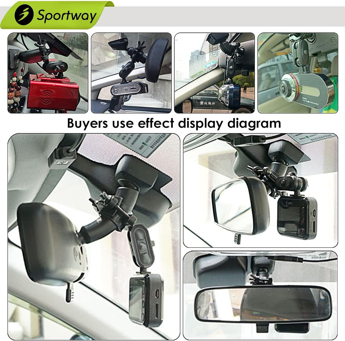 Sportway S80 Mirror Dash Cam Mount Holder, 100% Secure 360° Adjustable View