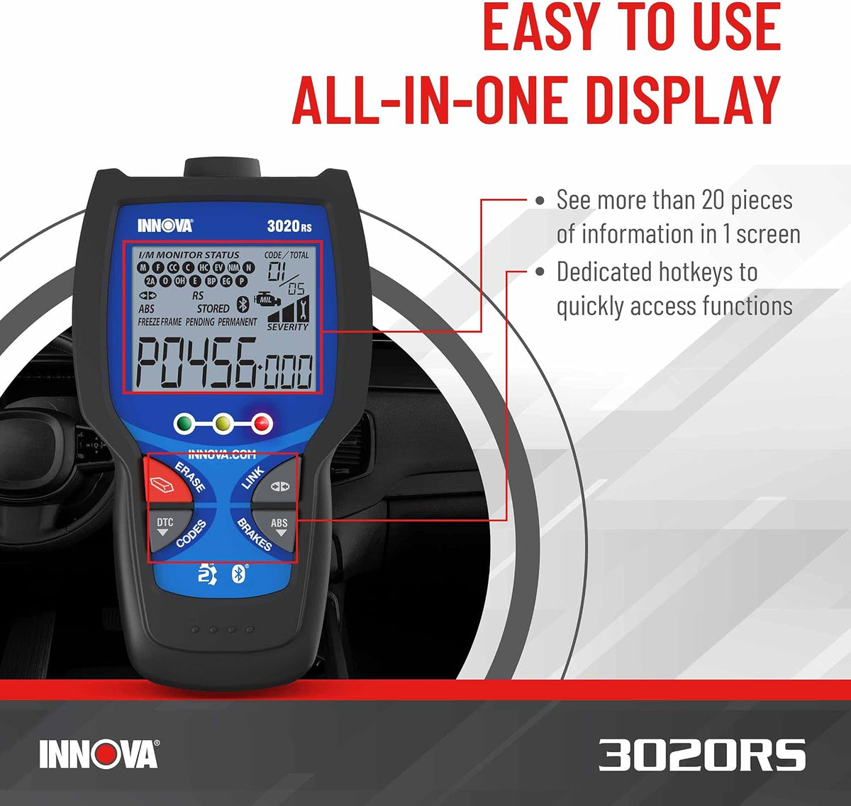 INNOVA 3020RS Fast & Easy-to-Use Check Engine Code Reader, OBD2 Scan tool for ABS Clear with Fix & Part Recommendations, Maintenance Schedules, & Free TSBs on iPhone & Android