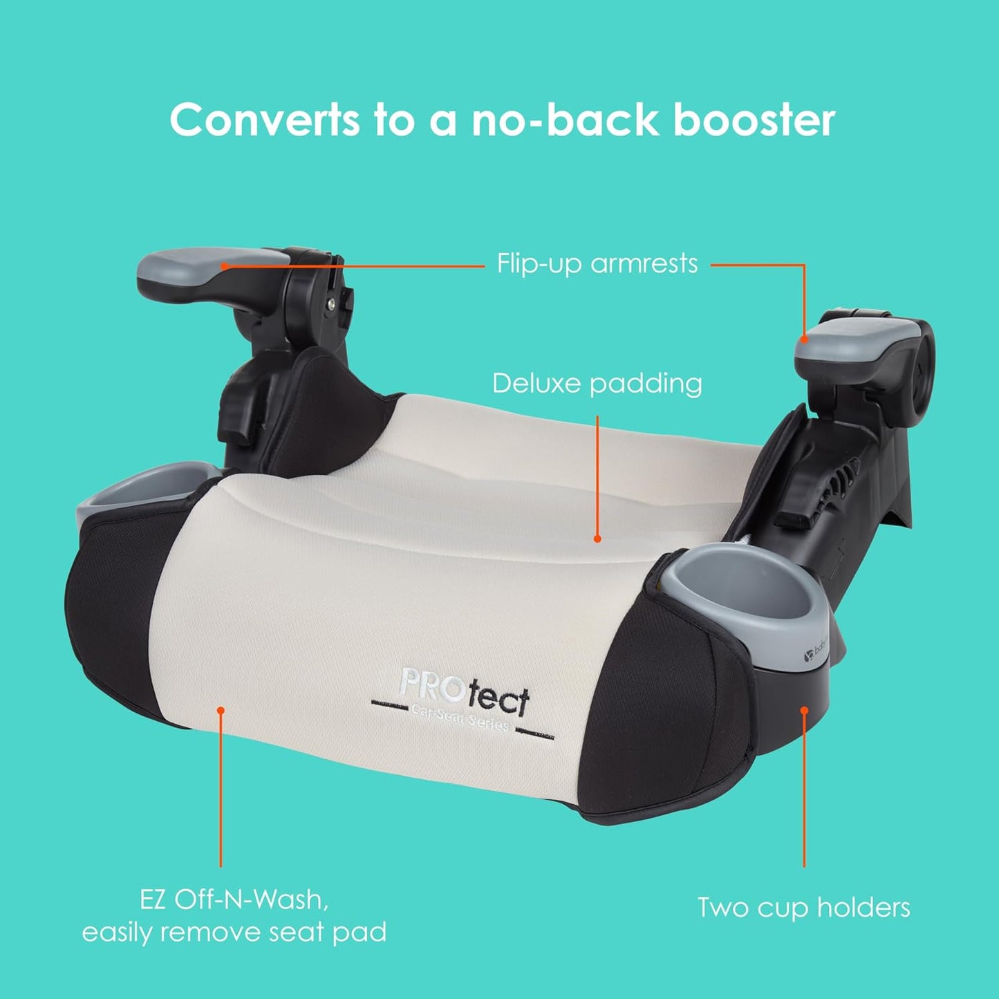 Baby Trend Protect 2-in-1 Folding Booster Seat, Dash Tan – Fold-Flat Travel-Ready Design, Lightweight Build, Belt-Positioning Comfort