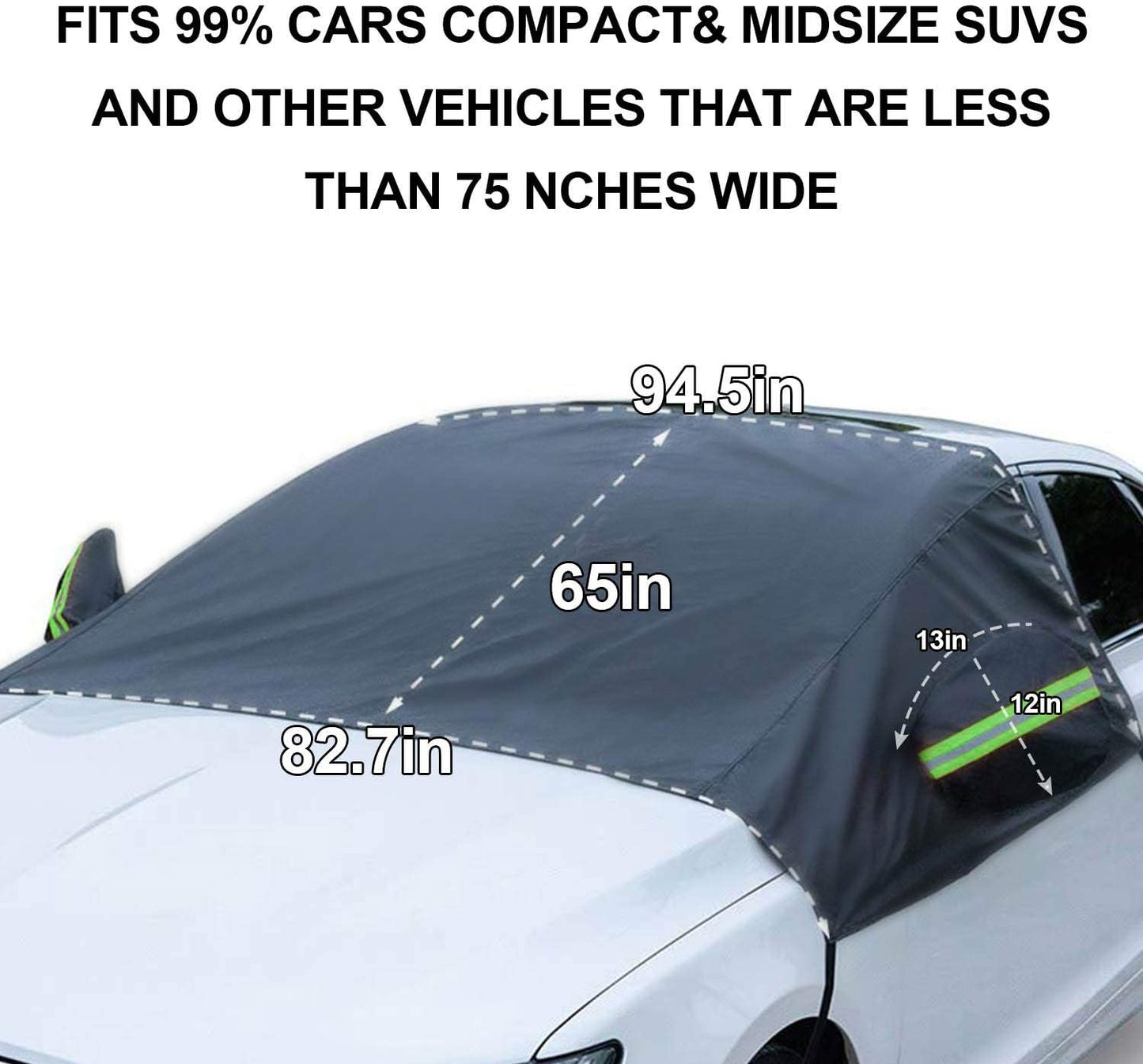 Extra Large Windshield Snow Ice Cover with Side Mirror Covers, Protects Windshield and Wipers from Weatherproof, Rain, Sun, Frost, Vehicles, Cars Trucks Vans and SUVs (94.5" x 65")
