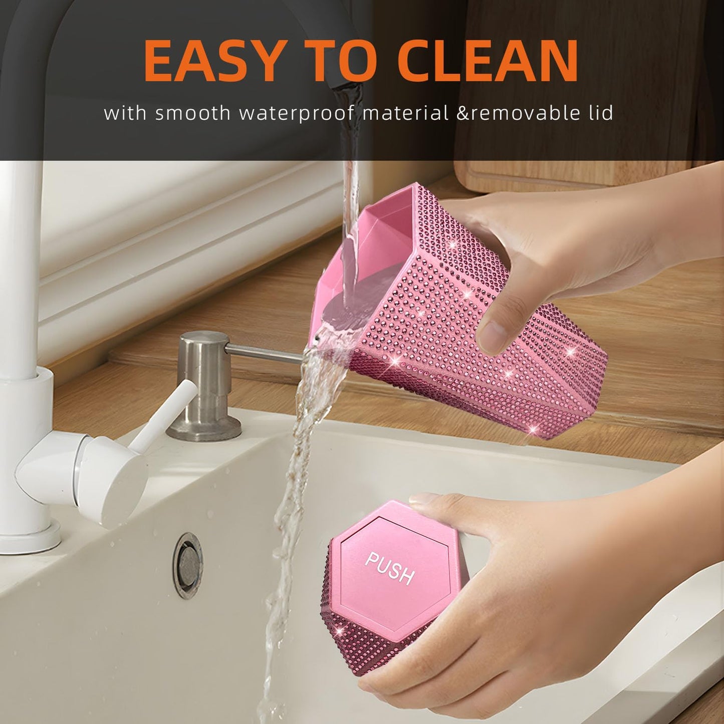 NBTEPEM Bling Car Trash Can with Lid, Bling Car Accessories Trash Bin, Leakproof Auto Garbage Can with 30 Trash Bags, Multipurpose Organizers and Storage for Home, Office (Pink Diamond)