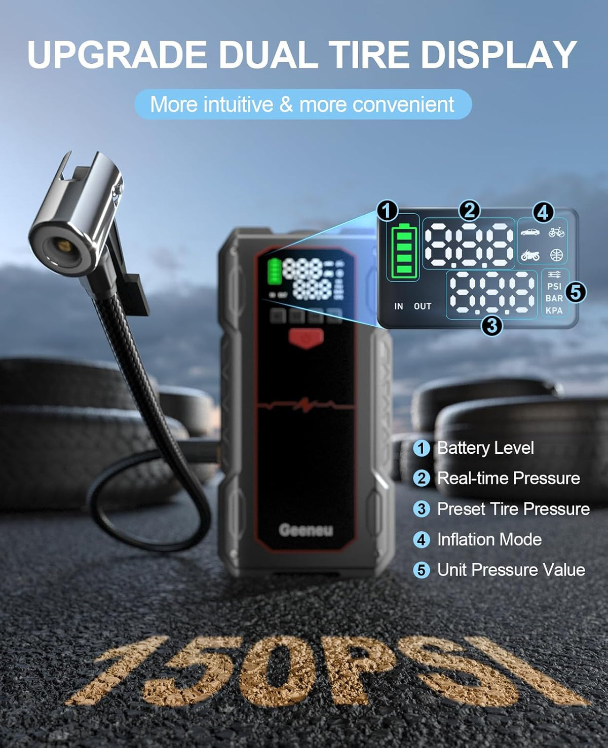 Jump Starter with Air Compressor, 4000A Car Battery Charger Jump Box