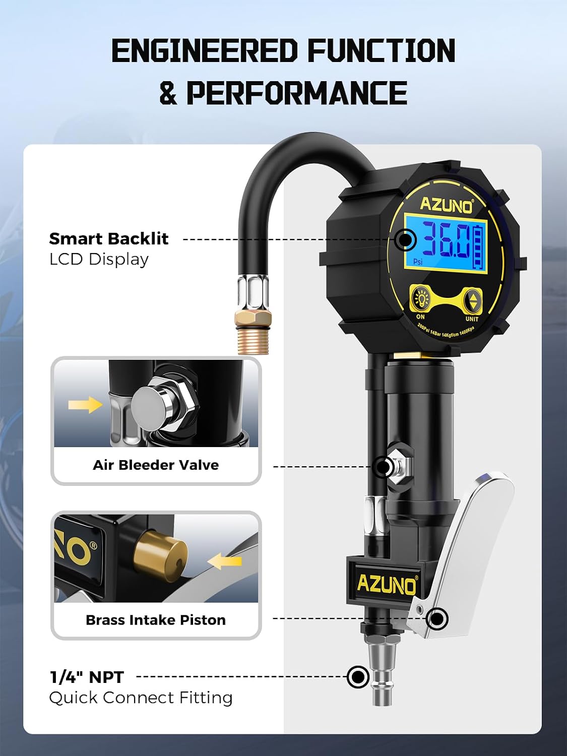 Presta Valve Adapter with Pressure Gauge, 200 PSI Bike Tire Inflator