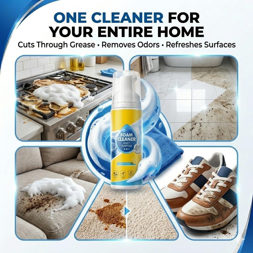 4-in-1 Multi-Enzyme Foam Cleaner 5oz, Multi-Purpose Foam Cleaner Car Interior, Multi-Purpose No-Rinse Deep Cleaning Spray, for Itchen, Bathroom, Sofa, Leather, Fabric and Plastic, Lemon Scent (1)
