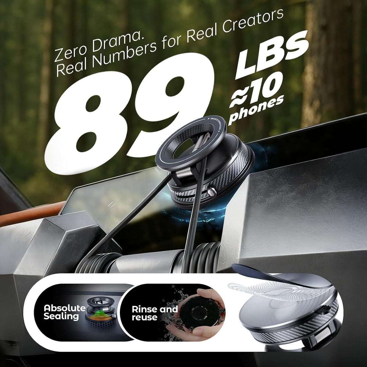 Vacuum Magnetic Car Phone Holder, Strong Suction Cup Mount with Secure Lock