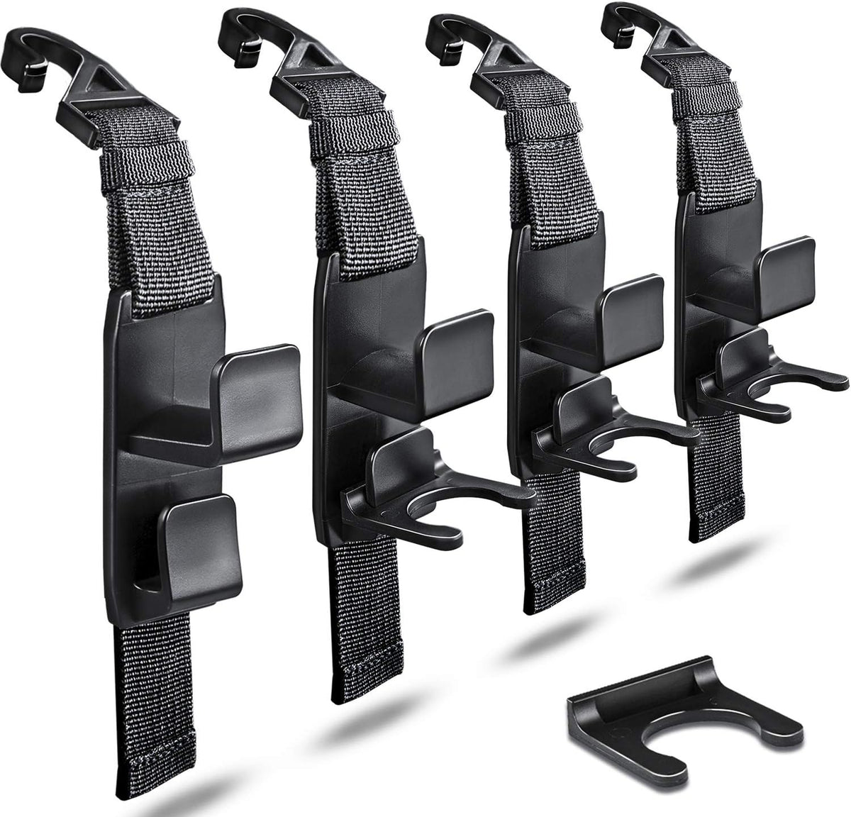 matteblack Magic Hanger Headrest Holder Organizer, Behind Over The Seat Car Hooks-Hang Purse Grocery Bags-4Pack (Frosted Black)