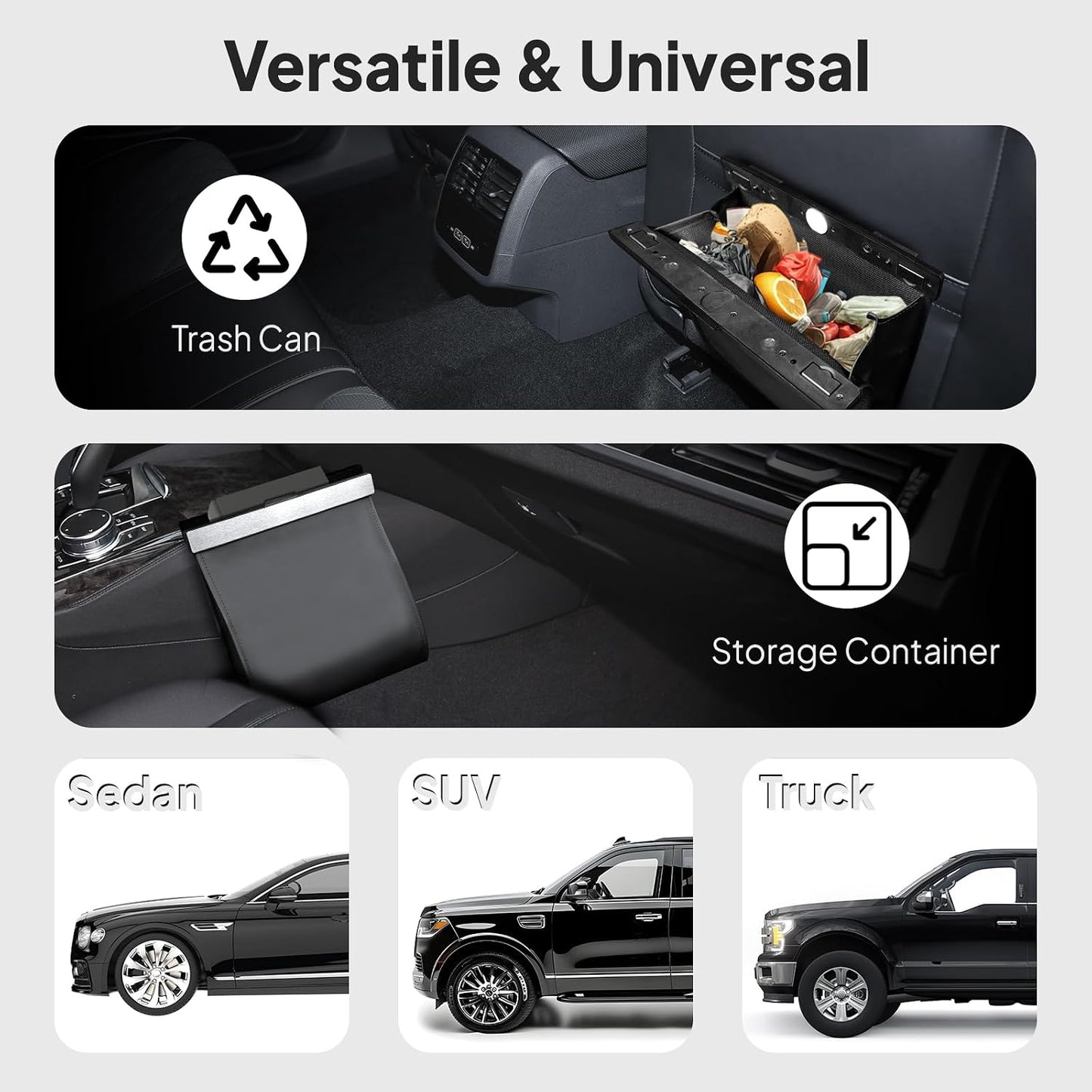 COZILO Leather Car Trash Can with Smart LED Light & Magnetic Closure,Leak-Proof, Odor-Lock Car Garbage Can for Any Cars, Sedans, SUVs, Trucks, Black