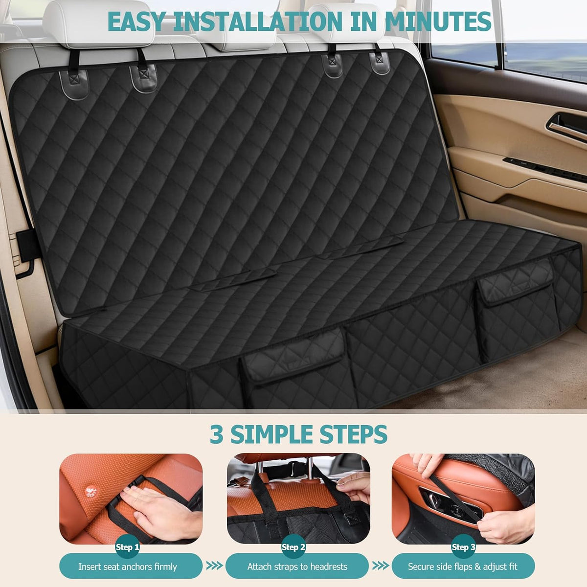Bark Lover Deluxe More Durable Waterproof Backseat Protector, High Heat Resistant and Nonslip Back Seat Cover for Dogs Kids, Universal Size Fits Cars, Trucks, SUVs