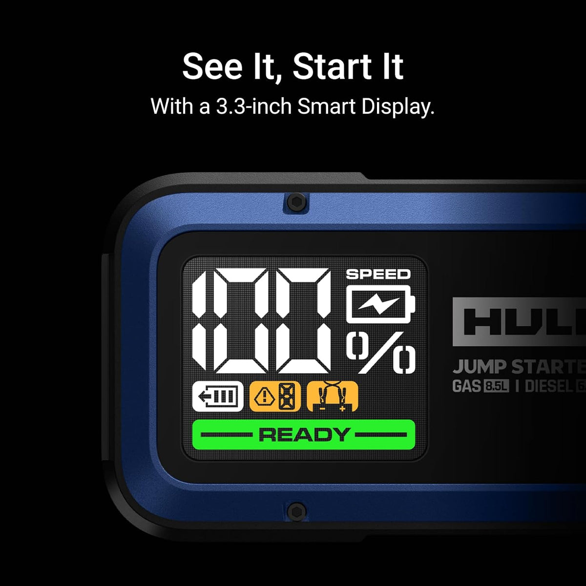 Hulkman Alpha 85 2000A Smart Battery Jumper Starter Portable for 12V Vehicles,Car Starter Jump Box with 65W Fast Charger,3.3" LED Display, 5 Lighting Modes, Jump Pack, for Up to 8.5L Gas & 6.0L Diesel