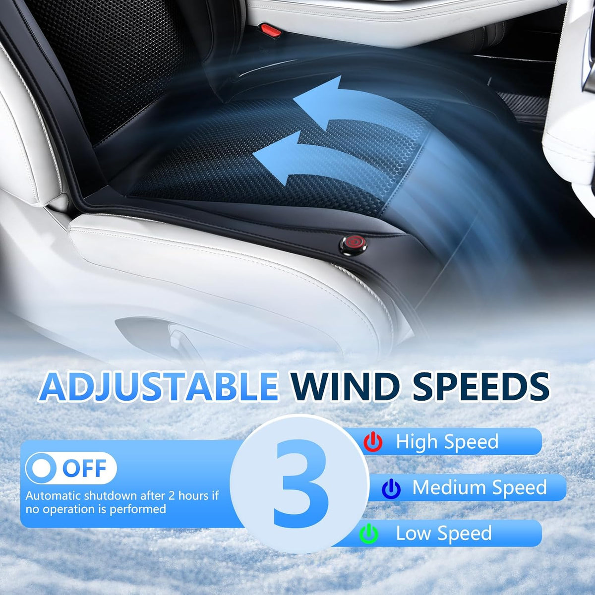 Upgraded Cooling Car Seat Cover Front Seat with Blowing&Suction, 12V-24V Ventilated Car Seat Cushion with 2 Turbo Fans, 3-Speed Adjustable Universal Fit Breathable Car Cushion for Summer Driving-Black