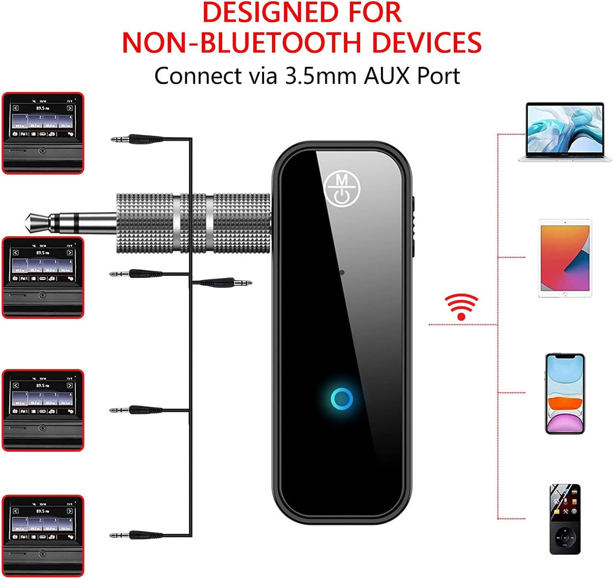 Bluetooth 5.0 Receiver for Car,Noise Cancelling Bluetooth AUX Adapter,3.5mm Jack Aux Reciever, 2-in-1 Wireless TransmitterSuitable for Speakers/Headphones/Home Music Streaming Stereo/car/pc