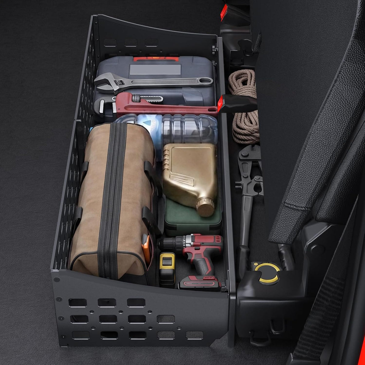 Underseat Storage Molle Panel: Fit for F150 (2015-2026) & F250 F350 SuperDuty (2017-2026) Crew Cab - Heavy Duty Steel Alloy Under Seat Organizer 150 lbs Capacity Fits Seat Mats - No-Drill