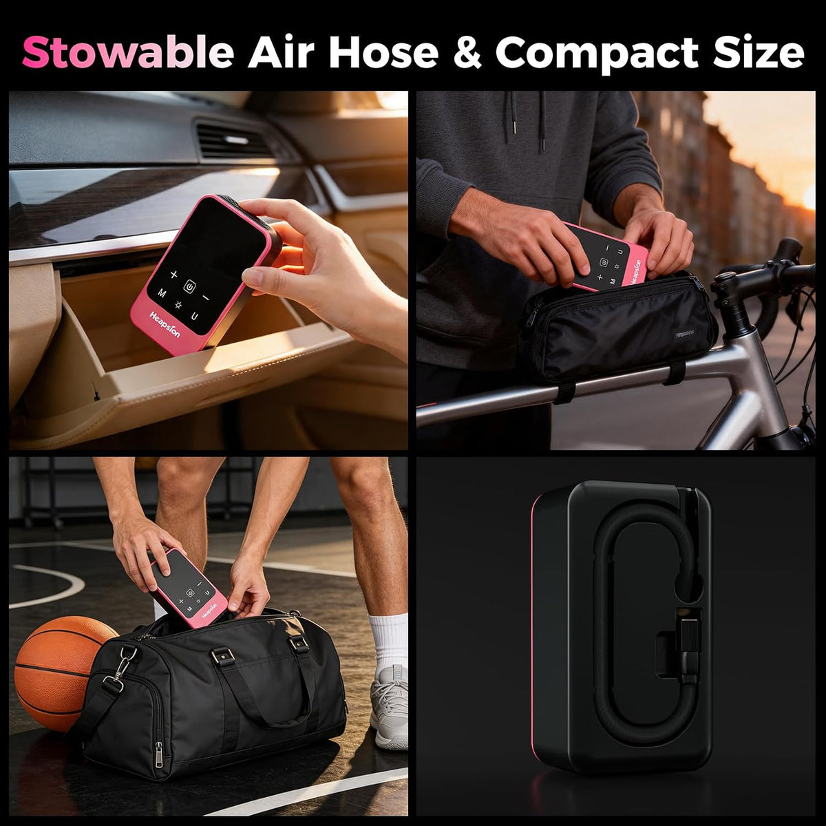 Heapsion Tire Inflator Portable Air Compressor, Air Pump for Car Tires with Digital Pressure Gauge, Auto Shut-Off and LED Light, 150 PSI Cordless Pump for Car, Motorcycle, Bicycle, Ball, Pink