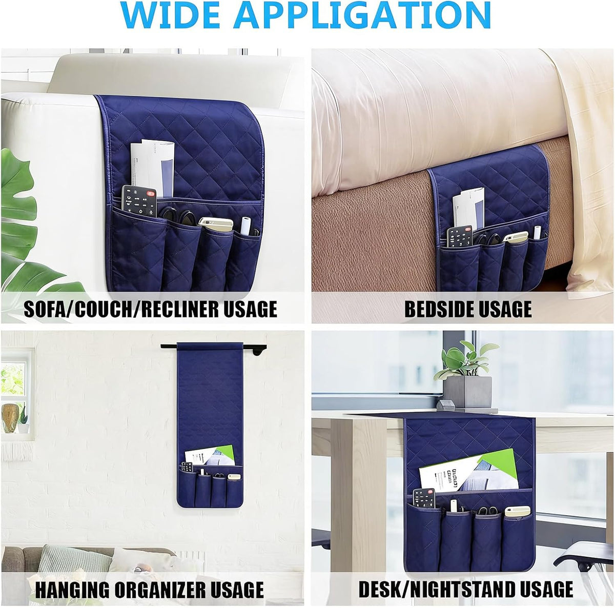 Armchair Caddy for Recliner, Non Slip Sofa Arm Organizer, Deep Blue
