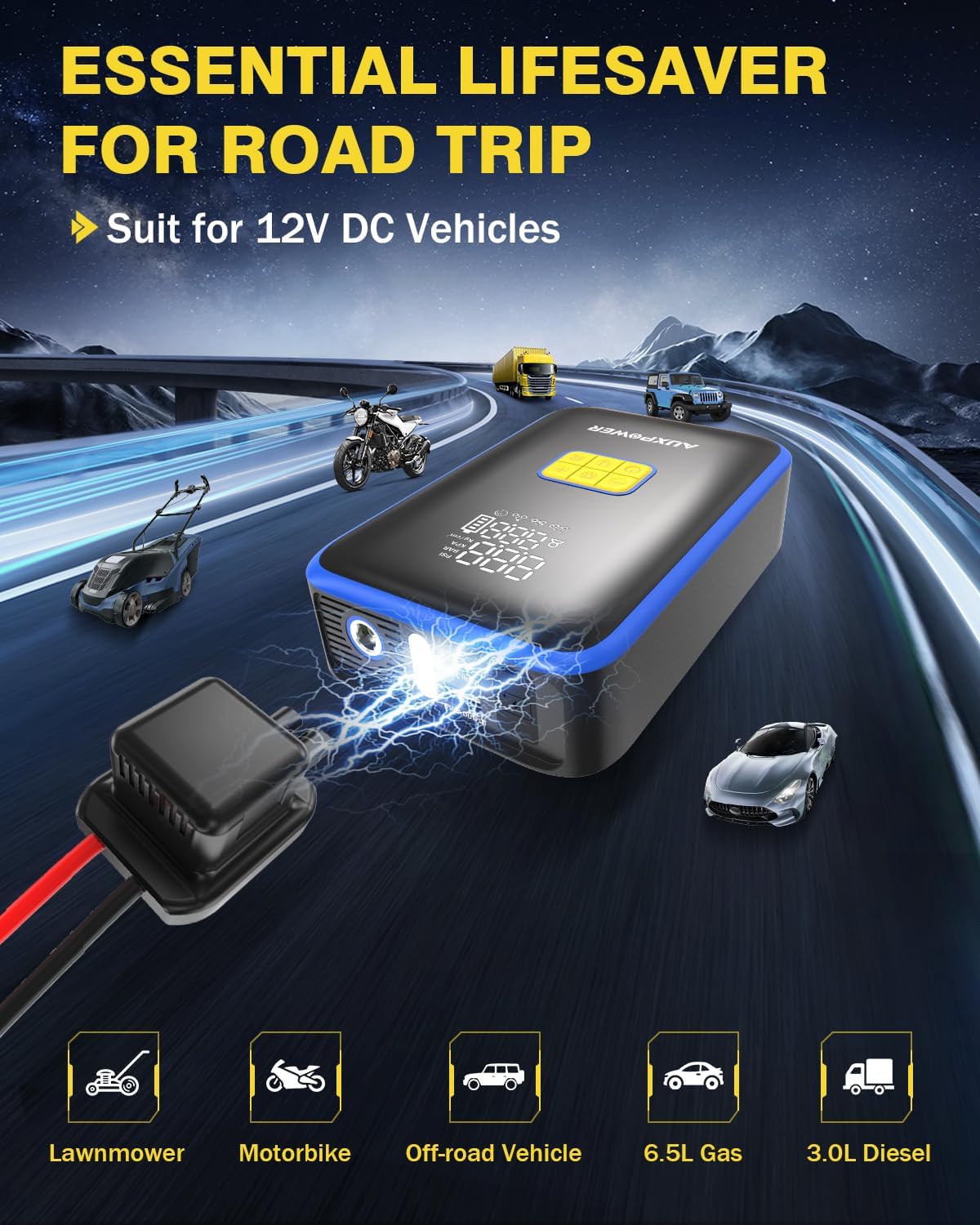 Auxpower 3000A Portable Car Jump Starter with 150PSI Tire Inflator