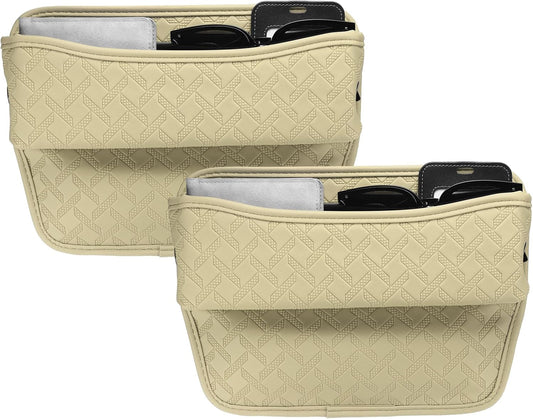 HARFINGTON 2pcs Car Seat Gap Filler Organizer 11.5 x 8 x 2.1 Inch Leather Universal Car Organizer Storage Box Between Seat and Console for Phone Sunglasses Keys, Beige