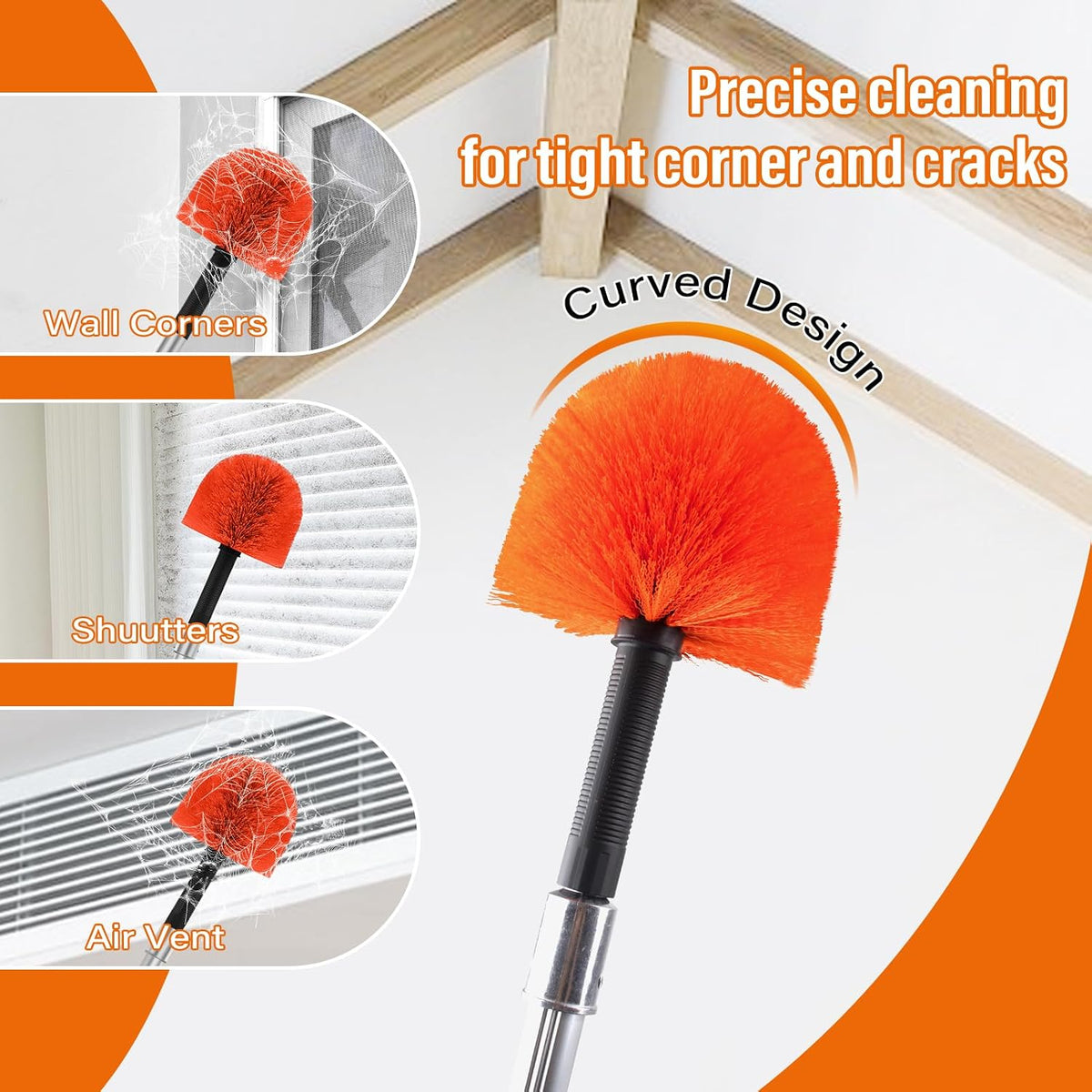 30FT Reach Cobweb Duster with Extension Pole,Spider Web Brush for Cleaning