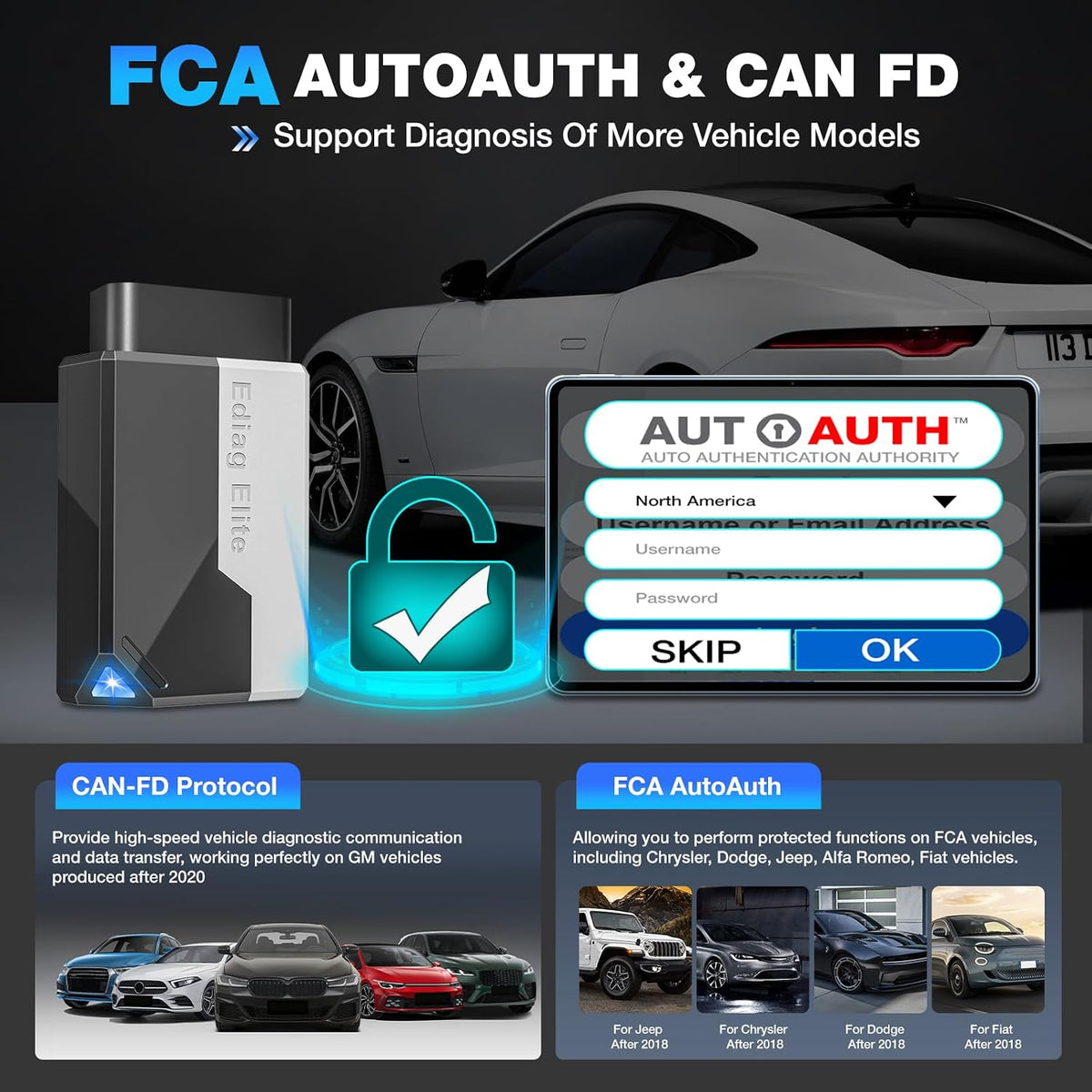Ediag Elite KINGBOLEN Bluetooth OBD2 Scanner, Lifetime NO Cost Update