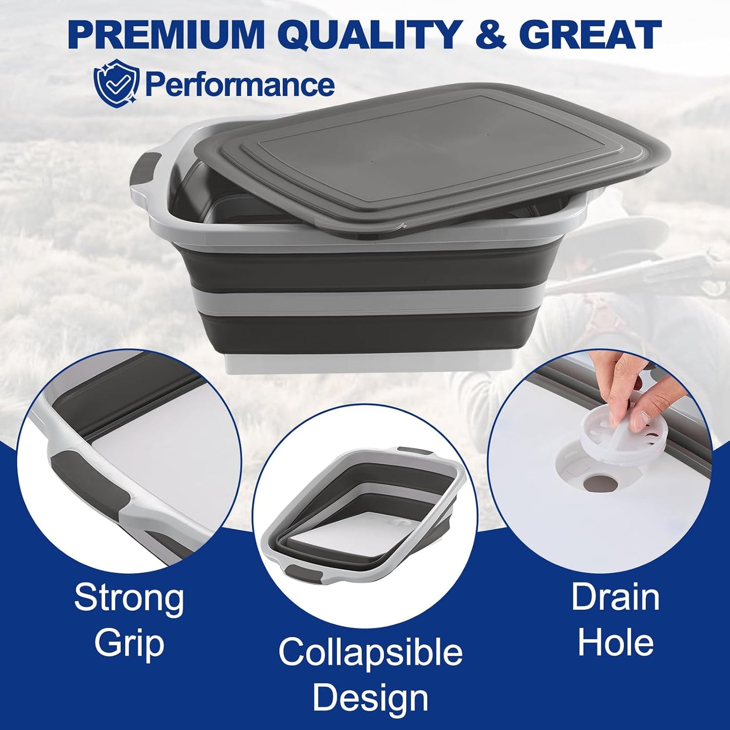 BBQ Prep Tub Collapsible with Cutting Board & Lid XXL 7.95 Gal / 66 lb Meat Marinating Basin & Barbecue Utensils - Grill Carry System - Outdoor - Gift for World Cup 2026