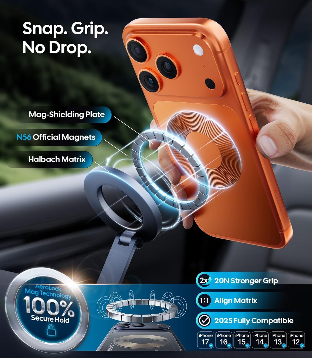 Wigoo Vacuum Magnetic Phone Holder for Car, MagSafe Car Mount, Black