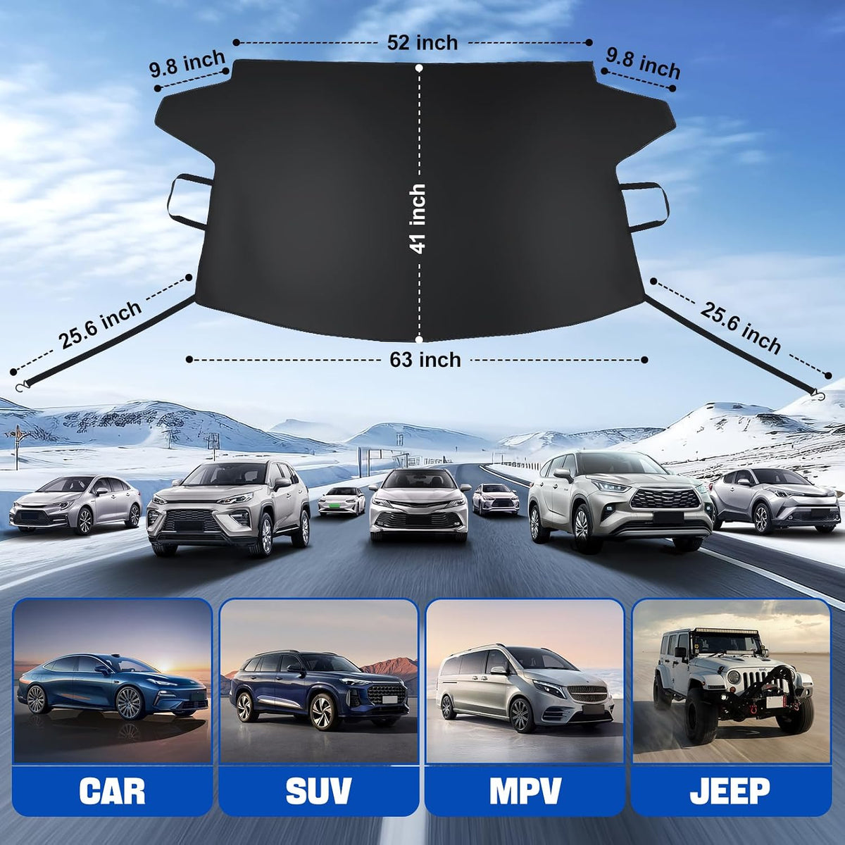 Subody Cldkz Windshield Cover for ice and Snow | 600D Three-Layer Composite Waterproof,Sunshade,Dustproof Fabric |Windshield Snow Cover for car, SUV, Truck|Winter car Accessories|car Windshield Cover