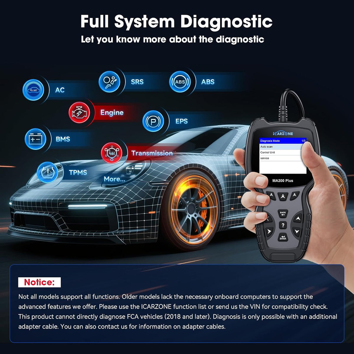 All Systems Bi-Directional Diagnostic Scan Tools MA200 Plus Code Reader for 10000+ Car Models 6 Services Live Data Battery Test Full OBD2 Scanner Lifetime Free Upgrade AutoVIN CAN FD