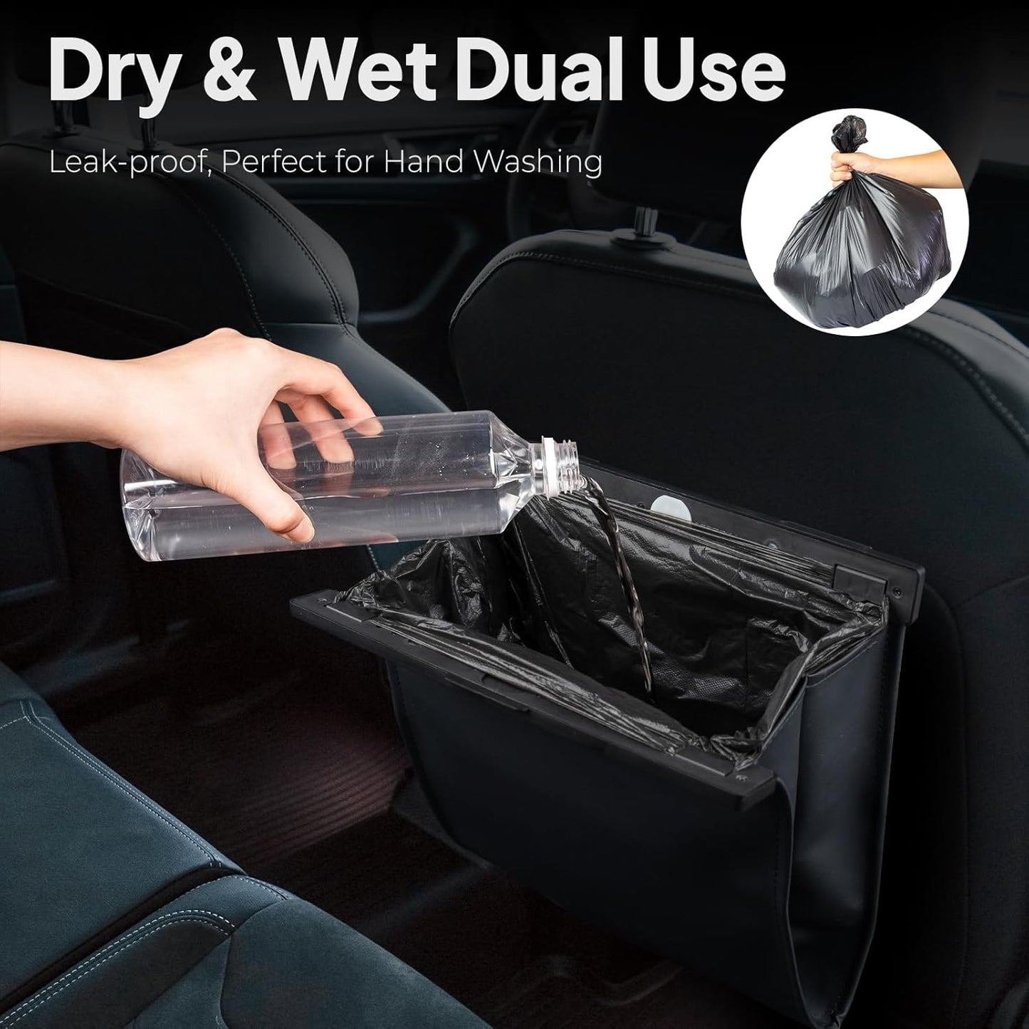 COZILO Leather Car Trash Can with Smart LED Light & Magnetic Closure,Leak-Proof, Odor-Lock Car Garbage Can for Any Cars, Sedans, SUVs, Trucks, Black