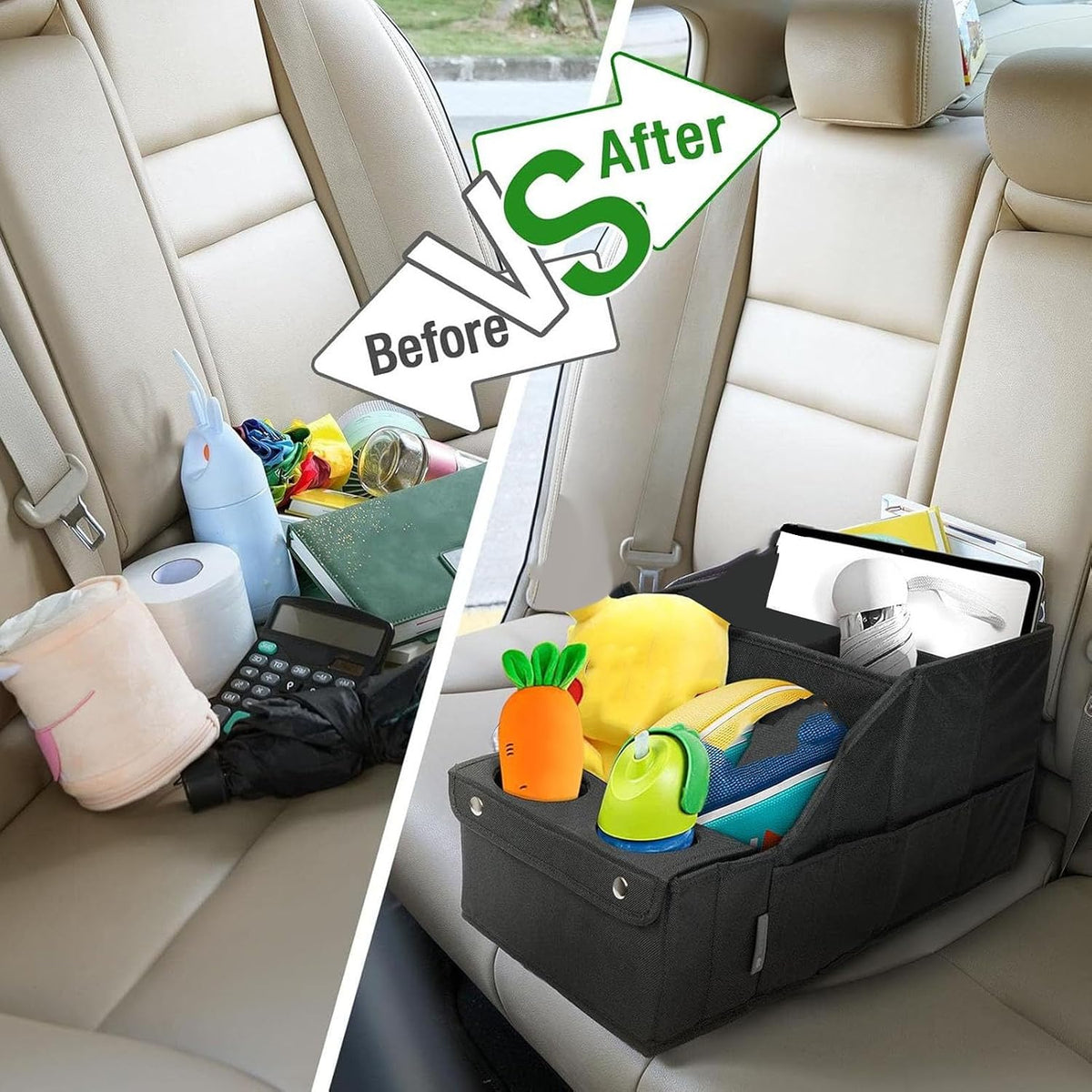 Car Seat Organizer Backseat Storage Box with 5 Main Pouches 4 Mesh Pockets 2 Cup Holders for Travel Kids Toys Snacks Books