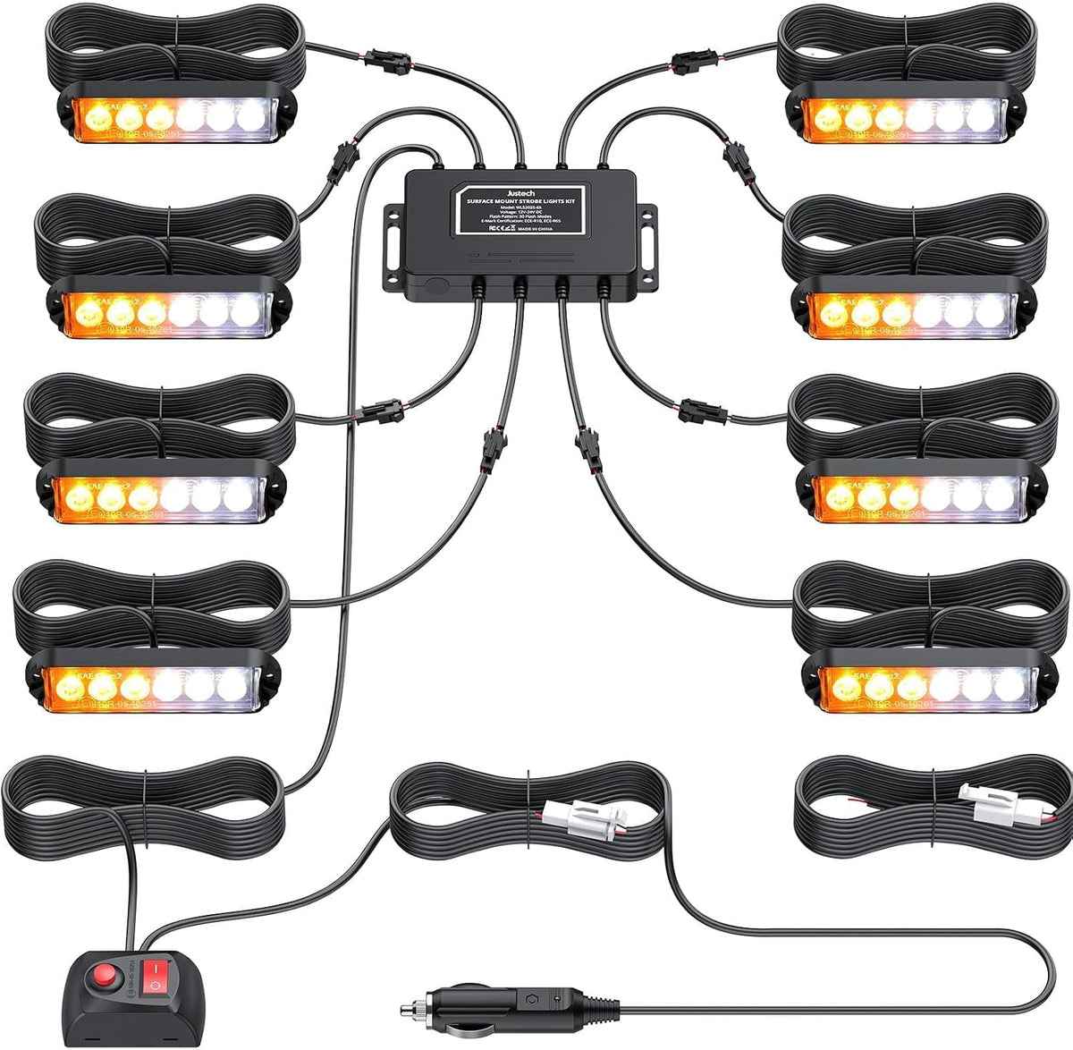 Justech Surface Mount Strobe Lights for Trucks, 8 PCS 6 LED Warning Kit