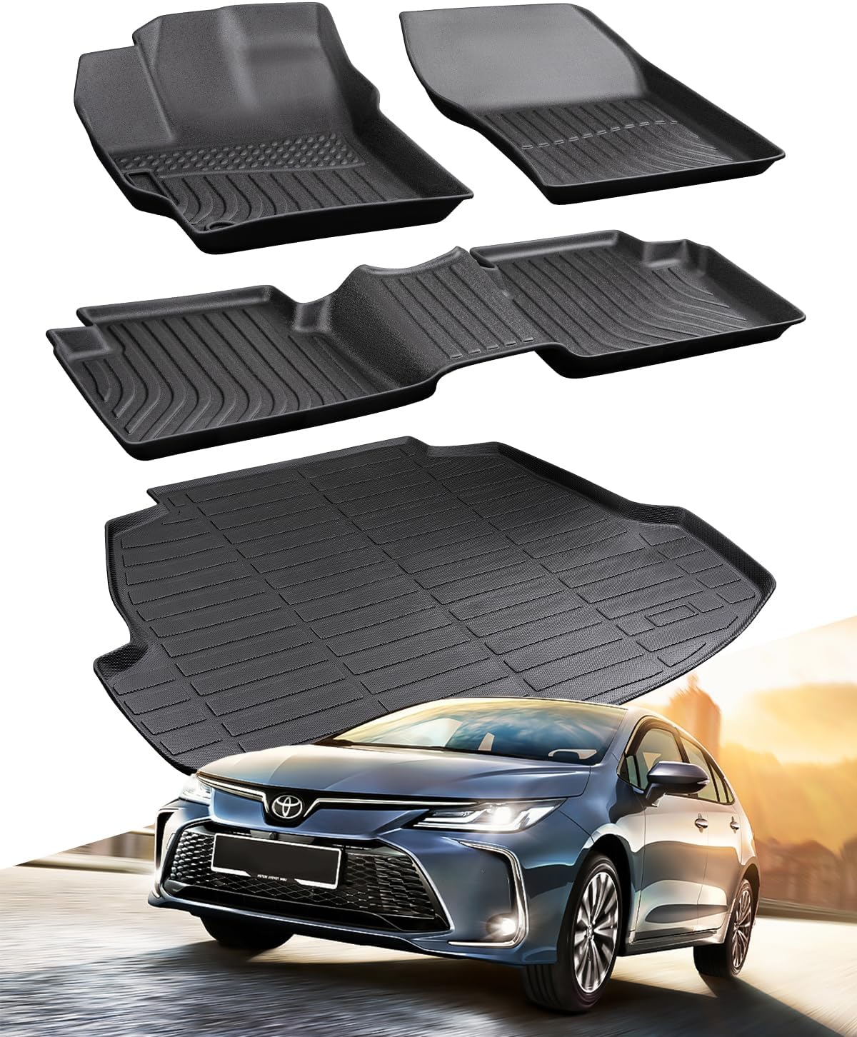 BAMACAR 2020-2025 2026 for Toyota Corolla Sedan Floor Mats Cargo Liner 4Pcs(Not for Hatchback and Cross), All Weather for Corolla Car Mat (Include Hybrid) Trunk Carpet 2021 2022 2023 Car Accessories
