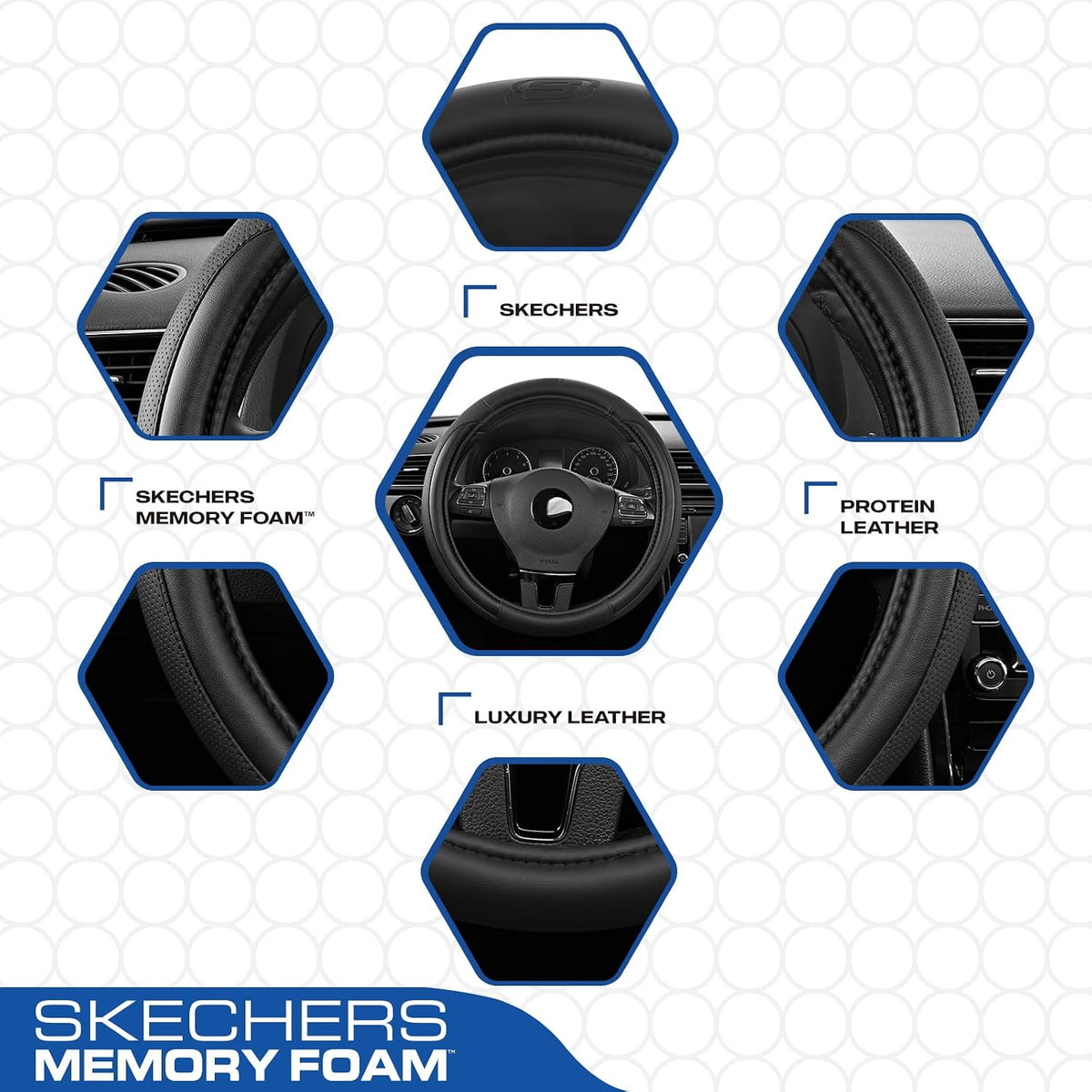 Skechers Steering Wheel Cover Memory Foam,Luxury Leather Steering Wheel Covers,Universal Anti-Slip Fit 14" 1/2-15" Car Wheel Cover for Stylish Car Decor Gifts Fit Suvs,Vans,Sedans,Car,Trucks,Black