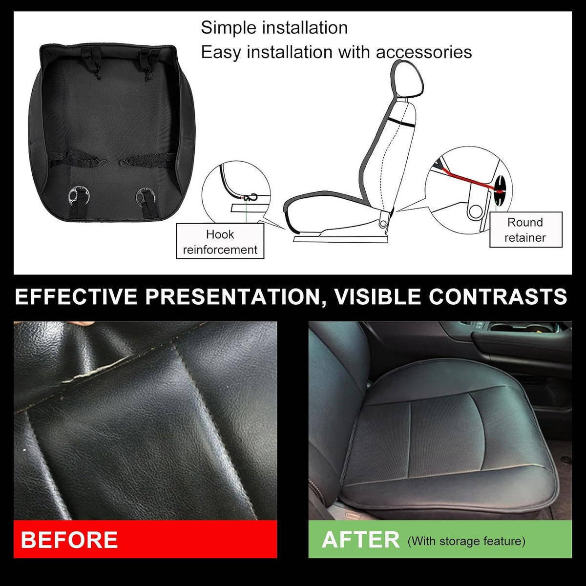 Car Seat Bottom Cover, Premium PU Leather Seat Protection Without Backrest, Front Bottom Seat Cushion Covers for Most Vehicles, Universal Interior Decor Car Accessories
