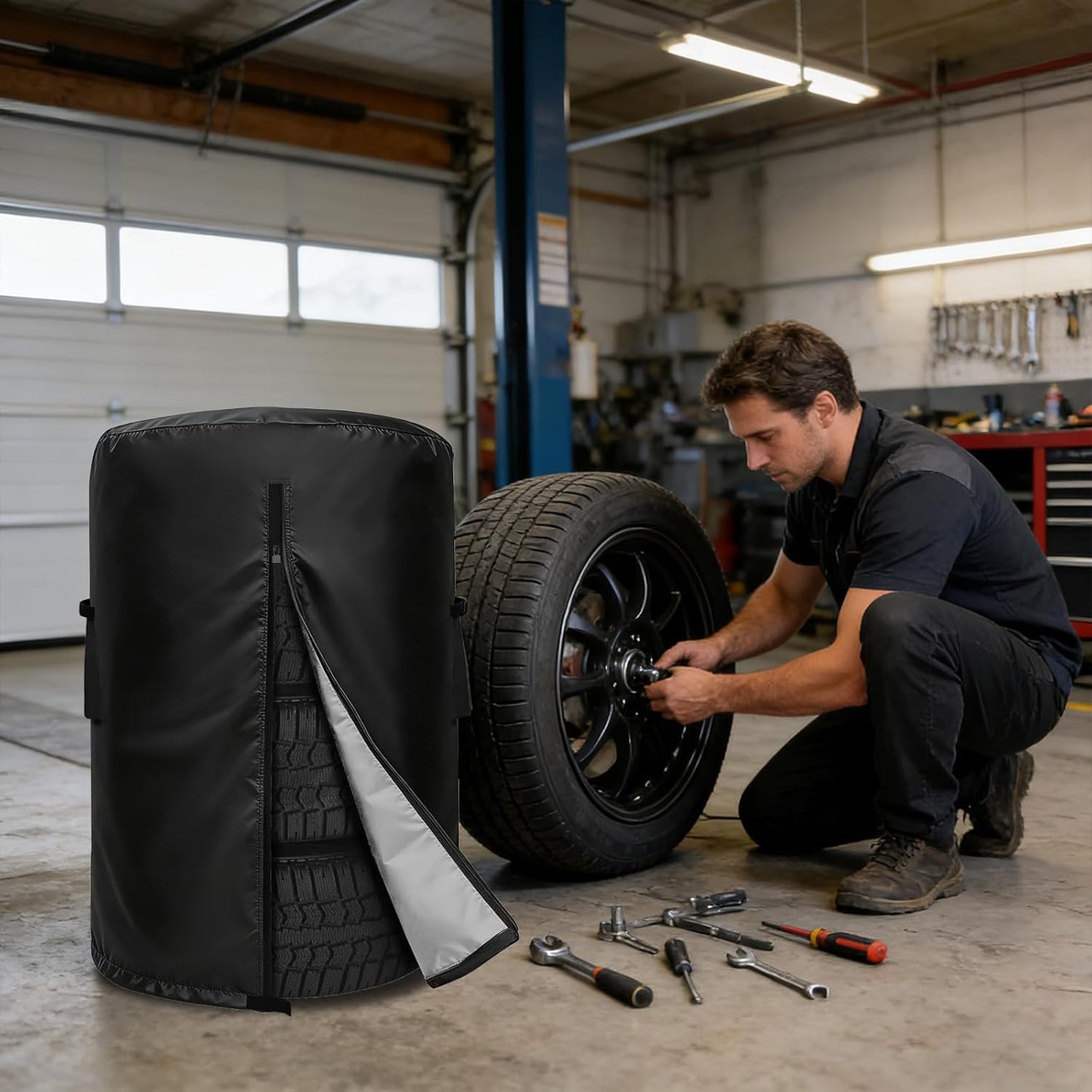 Tire Cover, Heavy Duty Waterproof Spare Tire Storage Bag - 28 Inch Diameter Tires Covers for Trucks, SUVs, RVs, Campers, Trailers (Black)