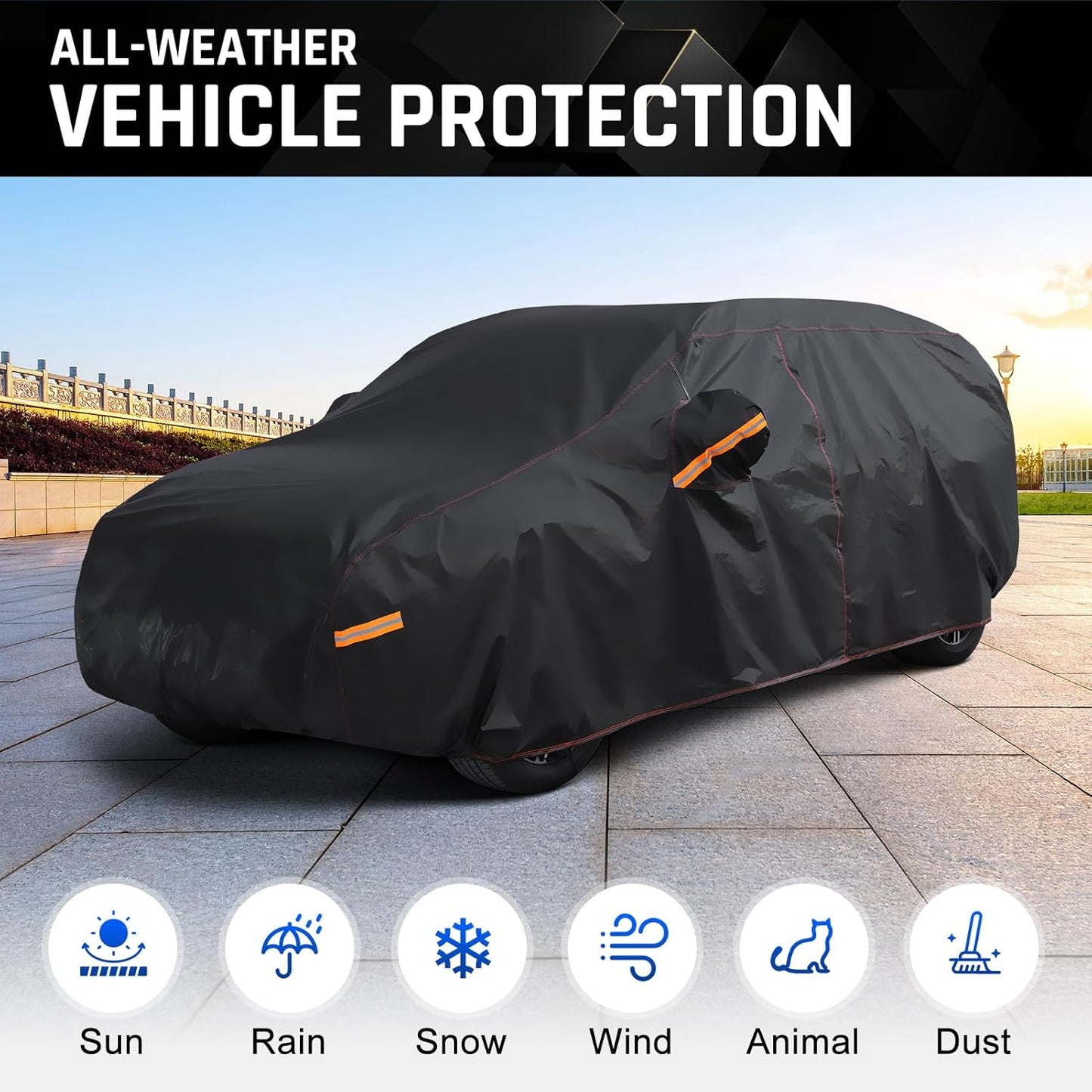 6 Layer Heavy Duty Hatchback Car Cover Waterproof All Weather Protection with Cotton Liner, Universal Fit Nissan Leaf, Honda Civic Hatchback, Mazda 3 Hatchback, Toyota Corolla Hatchback