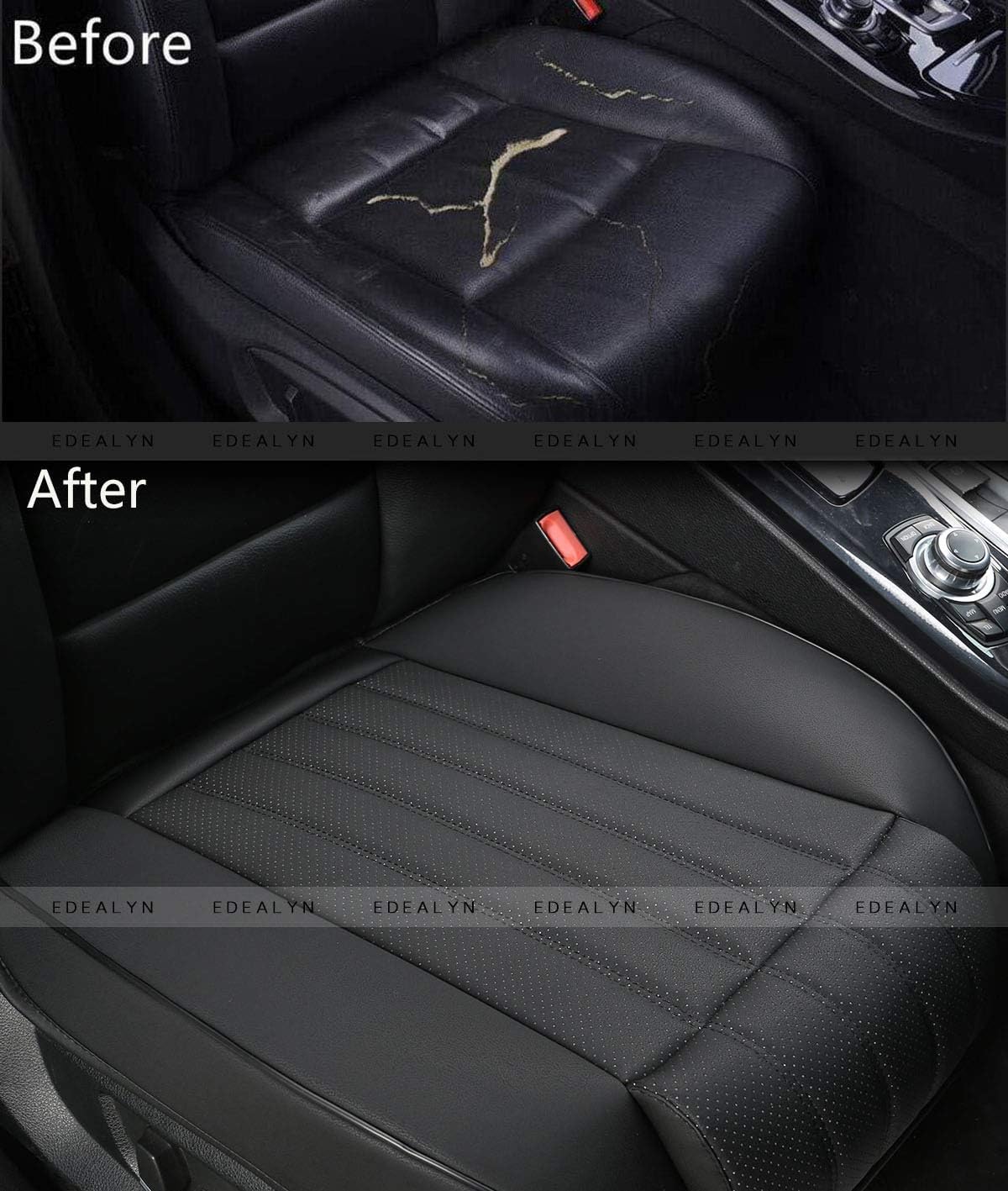 (1 PCS PU Leather Car Seat Cover Auto Bottom Seat Protector Cover with Comfort Leg Support Pillow Fit Most Front Driver Seat Width20.86 by deep 20.86 inches (Black with Leg Rest)
