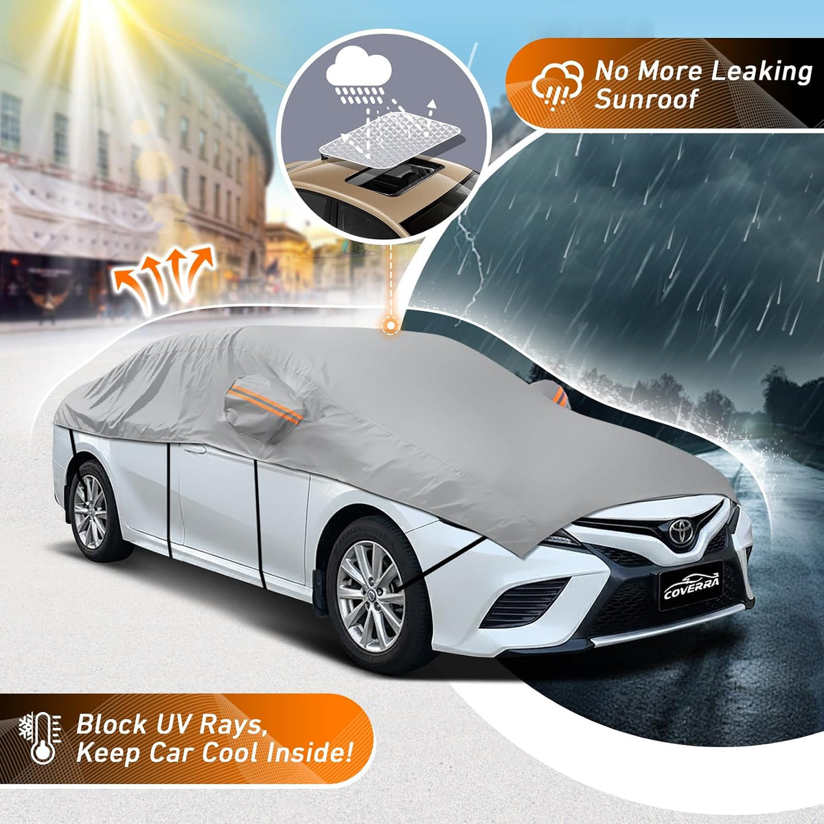 Half Car Cover SUV, Windshield Top Cover for Ice and Snow with Cotton Liner, Snow Car Cover Waterproof All Weather for Sun, Rain, Dust, UV Protection Fit SUV L