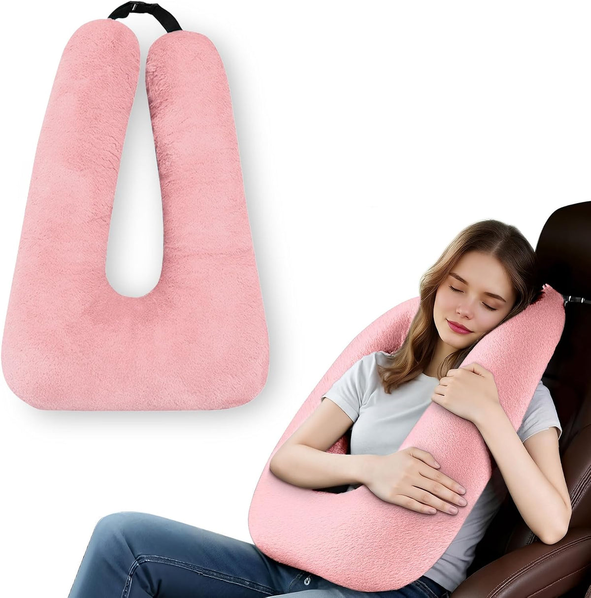 Travel Pillow, Travel Pillow for Kids, Sleeper Hold Pillow Travel, Removable U-Shaped Pillow for Adults and Children to Support Head and Body in The Back Seat of Long Car Trips (Black)