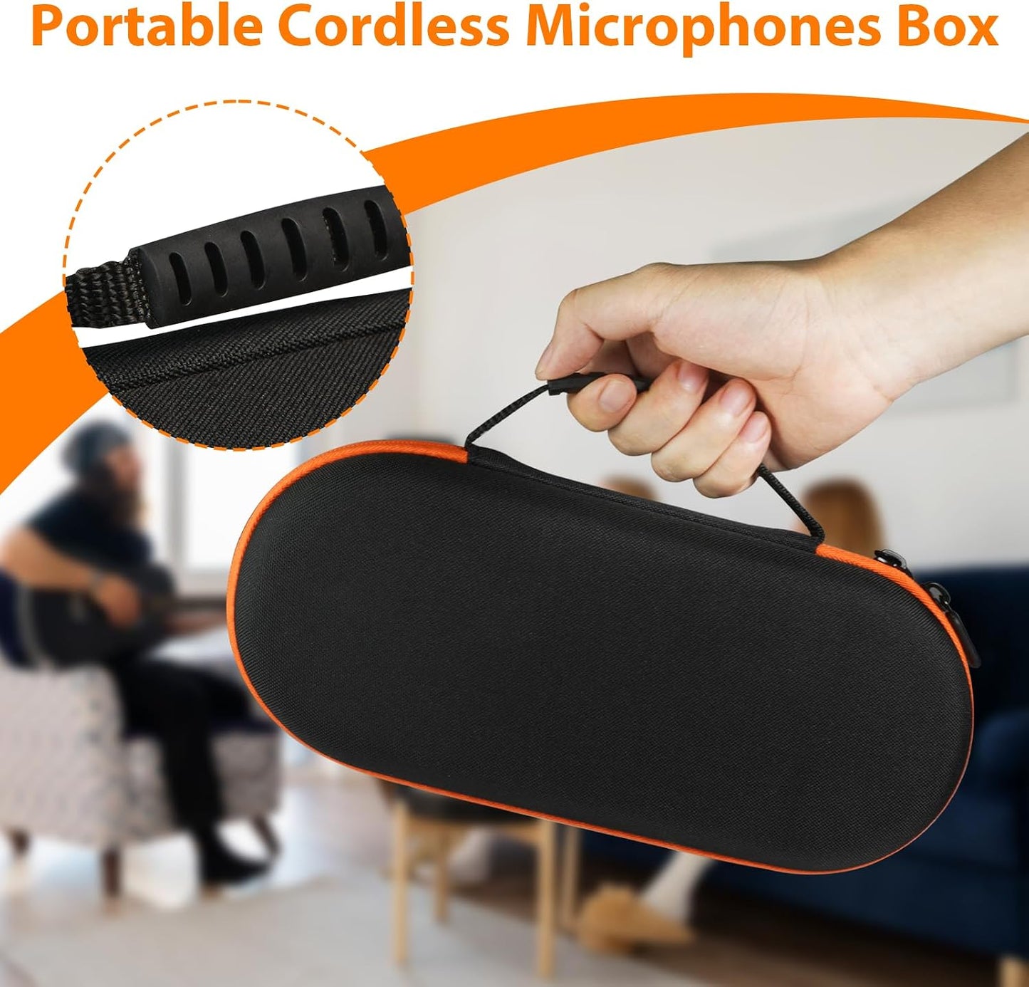Wireless Microphone Case Compatible with JBL Wireless 2 Microphone System, Handheld Dual Mic Carrying Case, Travel Bag for Receiver, Batteries and Adapter, Karaoke - Orange (Box Only)