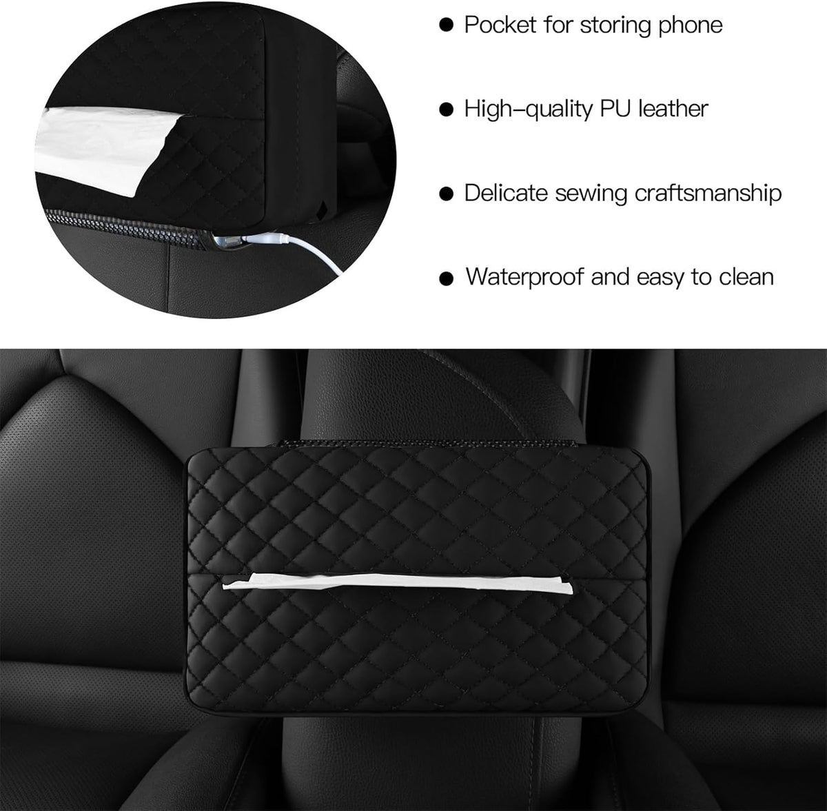 Car Tissue Holder for Sun Visor, Leather Large Capacity Napkin Case Box