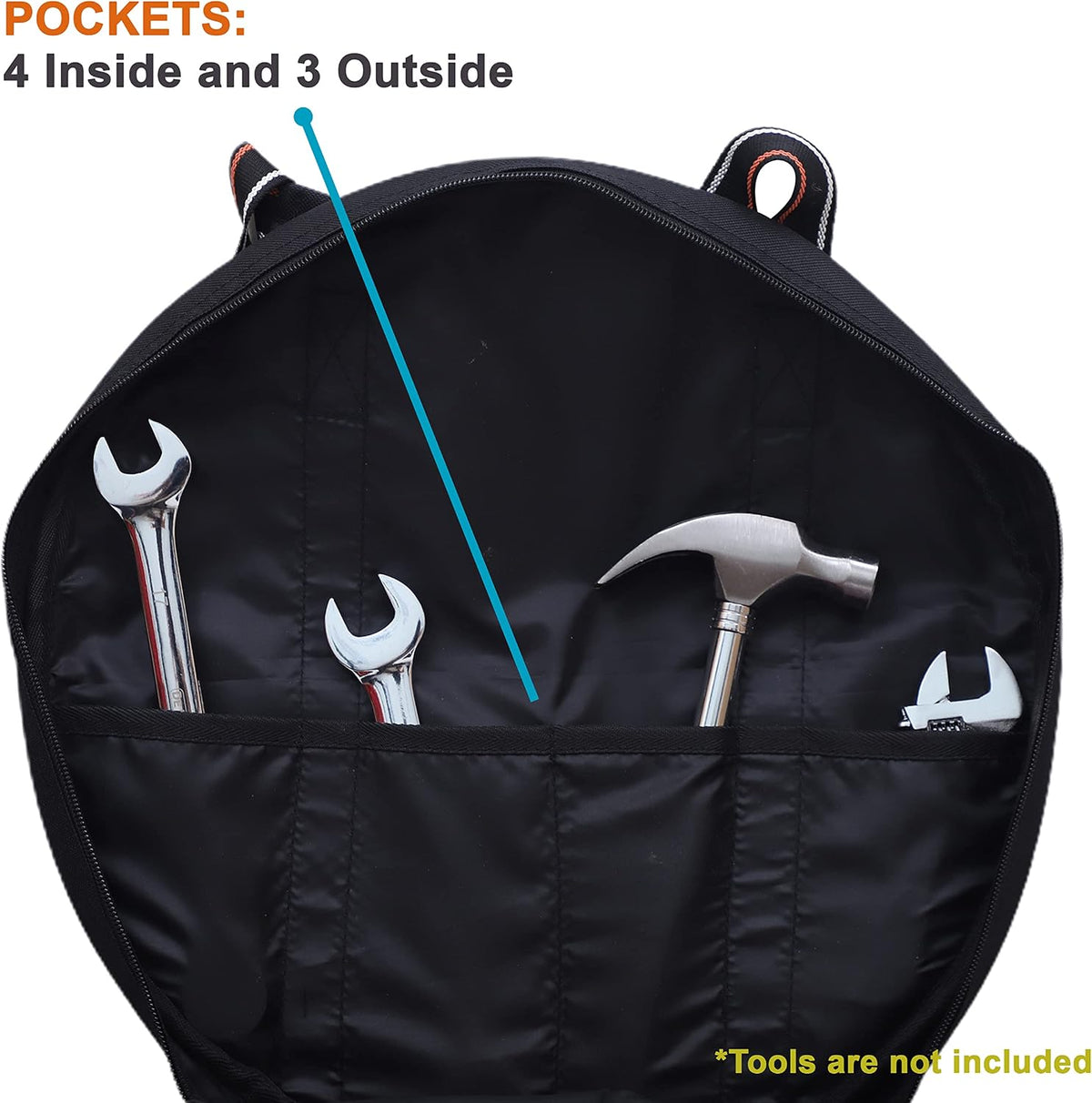 BULL TOOLS EV Charging & Jumper Cable Storage Bag, Organizer 6 Pocket Handmade Carry Bag - 15x15x4 Inch Waterproof Ballistic Polyester Round Bag, Cords, Small Tools, For Motor Vehicles - Black