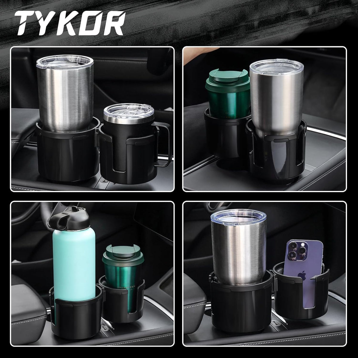 TYKOR Car Cup Holder Expander, 2 in 1 Adapter with Expandable Base
