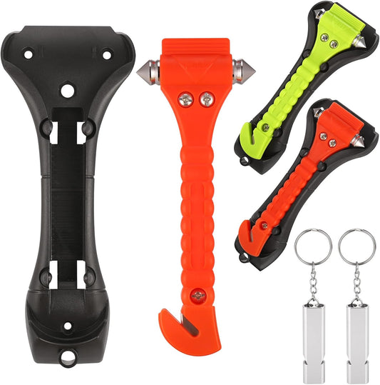 Window Breaker Seatbelt Cutter, 2 Pack Car Window Breaker, Emergency Seat Belt Cutter and Window Hammer Tool, Car Escape Tool with 2 Whistles, Car Safety Hammer Seatbelt Cutter